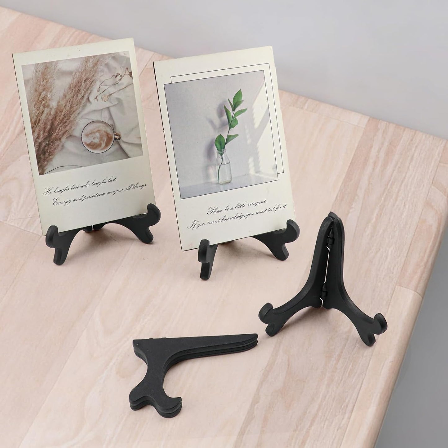 4PCS 4" Easel Plate Stand, Wood-Like Plastic Display Stand Holder Folding Displays Stand for Decorative Picture Frame Book Dish Artwork