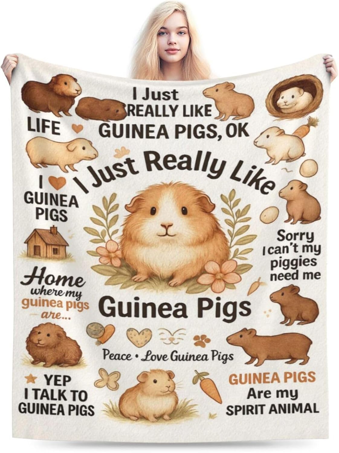 Guinea Pig Throw Blanket I Just Really Like Guinea Pigs Blanket Soft Cozy Fleece Fuzzy Plush Warm Stuff Bedding Animal Blankets for Boys Girls Kids Adult Men Women 40"X50"
