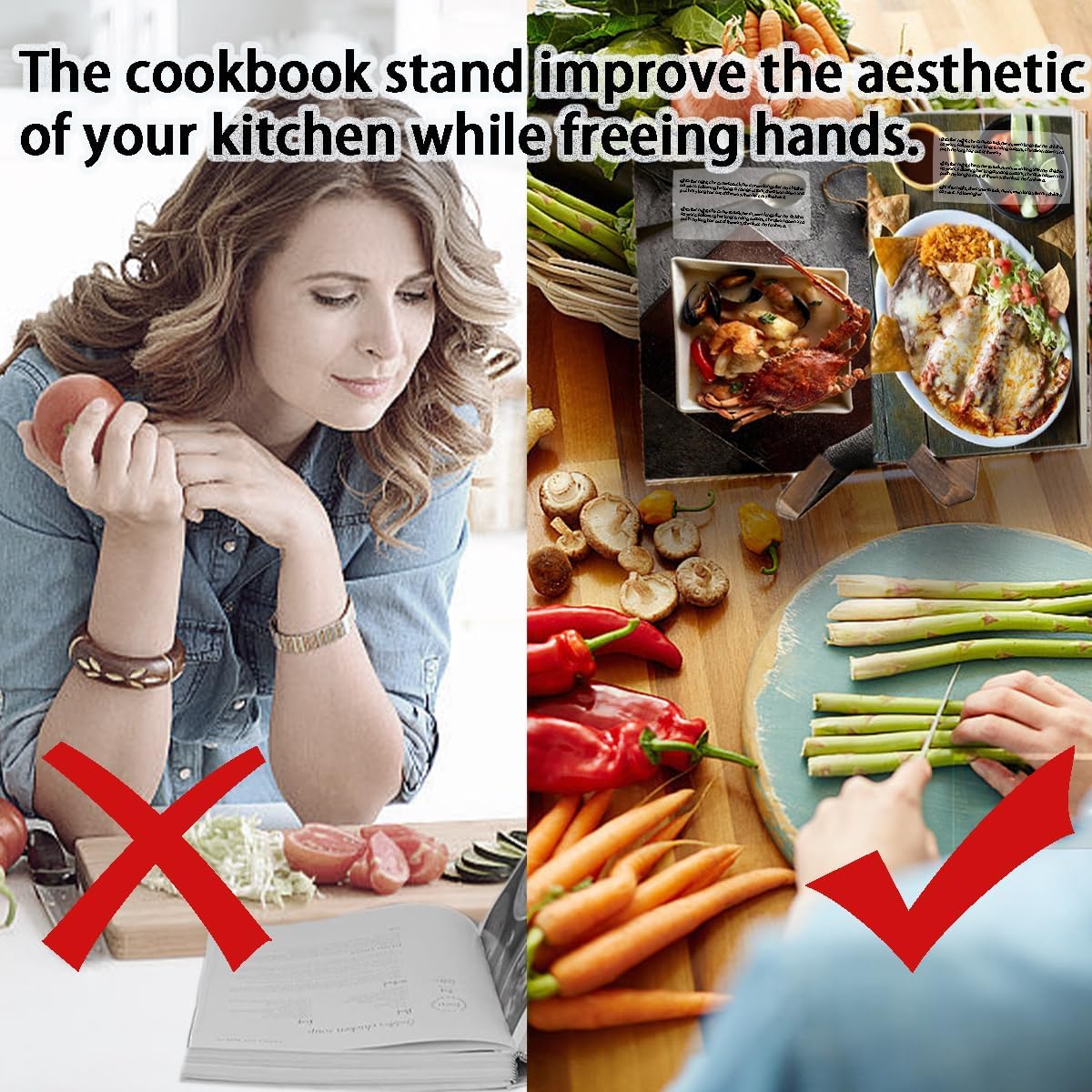Wooden Cook Book Stand for Kitchen, Recipe Book Holder Stand for Kitchen Counter Decor, Multifunctional Book Stands for Display Brown