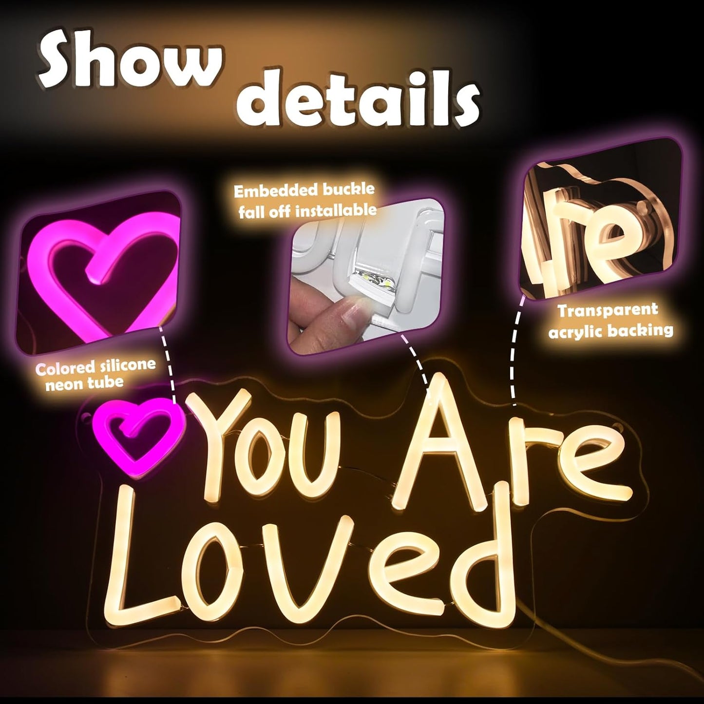 You Are Loved Neon Sign Today for Girl Party Motivational neon signWall Decor, Dimmable, USB Powered, Pink Heart Motivational Gift for Women