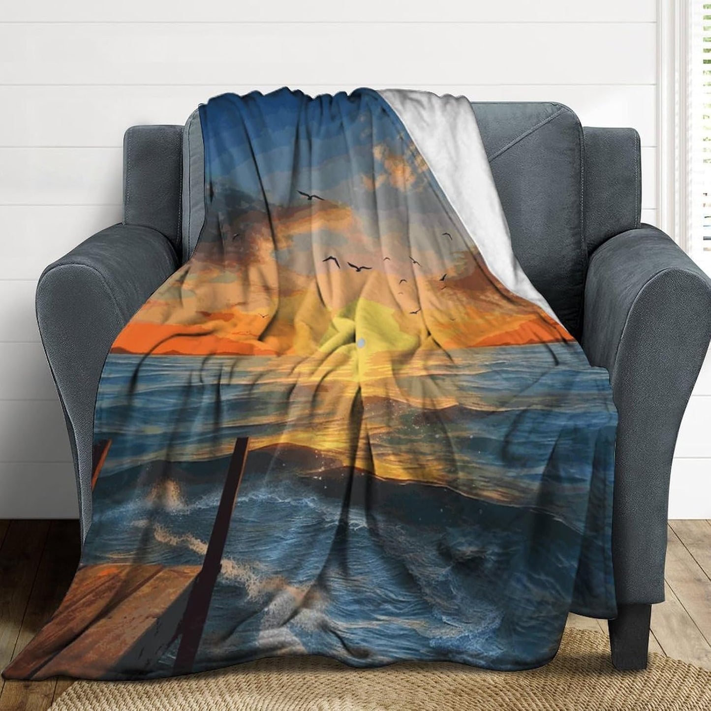 Sunset Sea Blanket Super Soft Lightweight Throw Blanket Cute Cozy Warm Bed Blanket Decorative Fuzzy Blanket All-Season Home Decor Gift for Sofa Couch Living Room 30"*40"（76 * 100cm）
