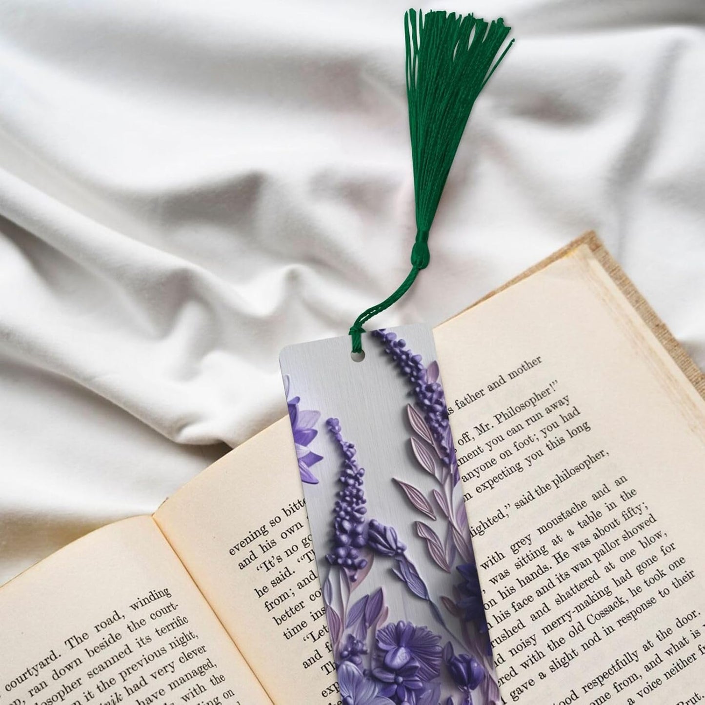 Purple Flowers Bookmarks Gifts for Women Men, Wooden Bookmarks for Book Lovers, Vintage Book Marks Ornaments with Tassel, Unique Personalized Reading Page Markers Dark Green