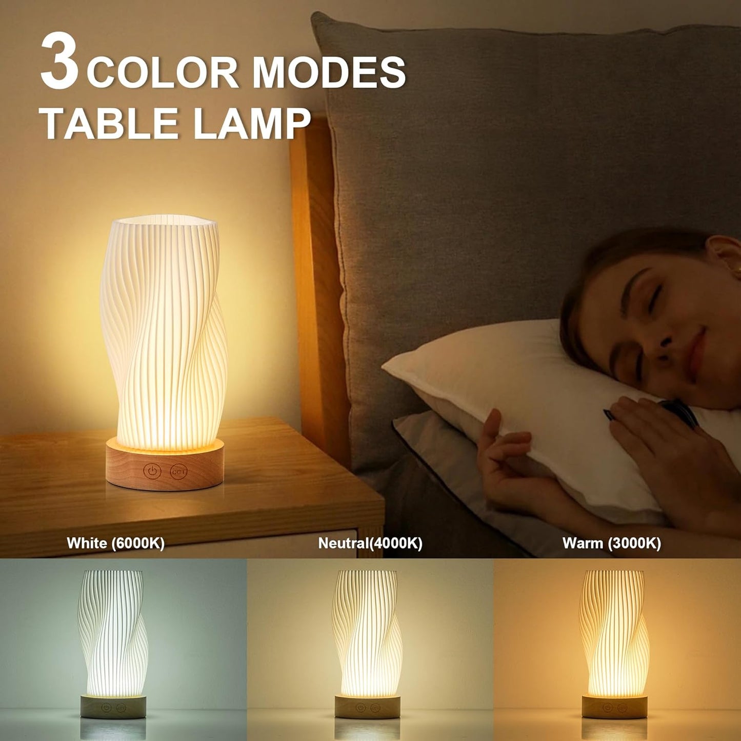 Battery Operated Portable Desk Lamp Set of Two, Dimmable Cordless LED Table Lamp,3 Colors & Memory Function, Modern Rechargeable Bedside Lighting for Living Room, Bedroom, White, 8.6inch