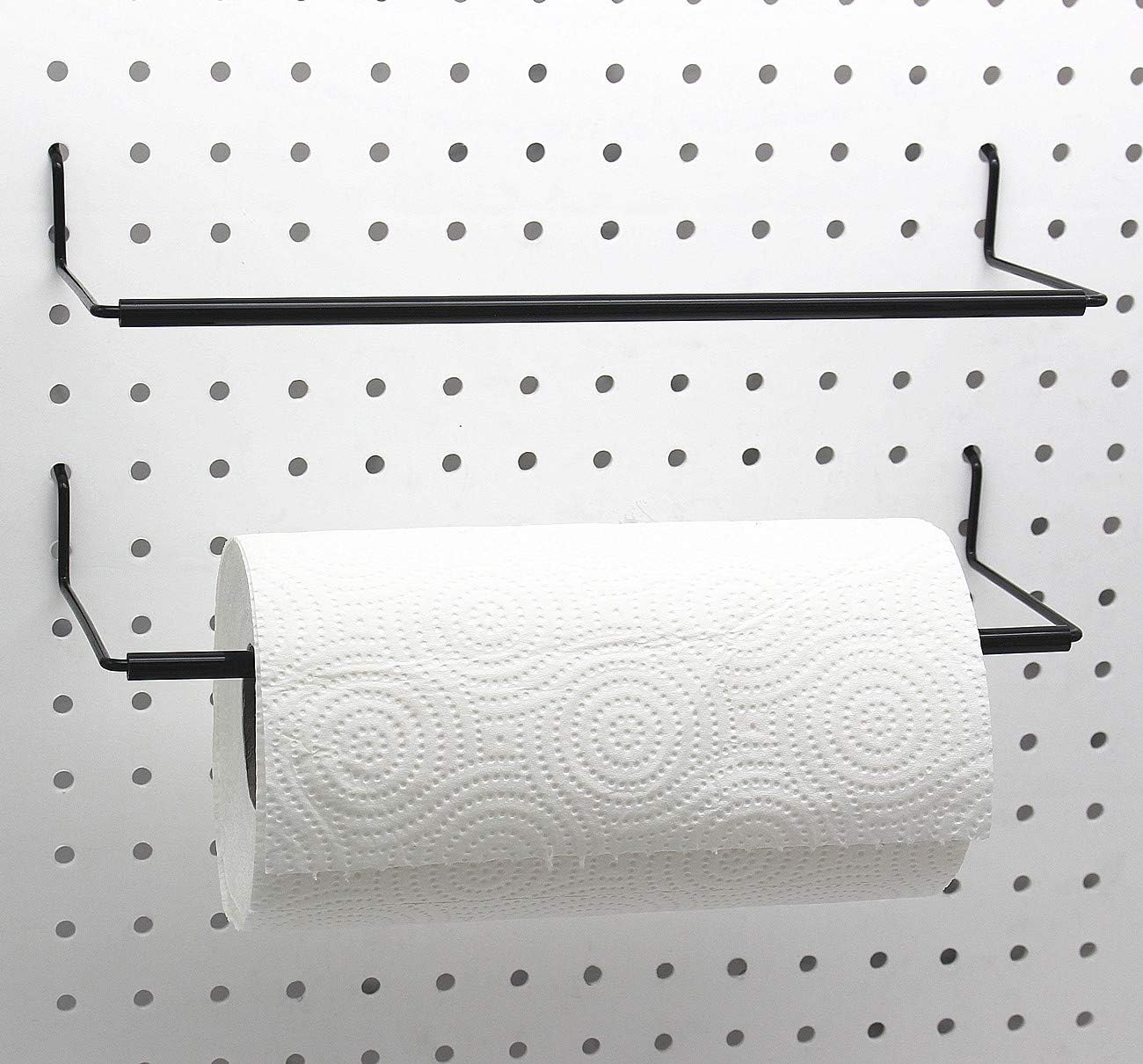 Paper Towel Holder for Pegboard, Extendable, Fit Any Standard Pegboard, Peg Board Organization Accessory Hook for Workshop, Garage, Kitchen, Laundry Room, Bathroom 2 Packs, Black (2 PCS)
