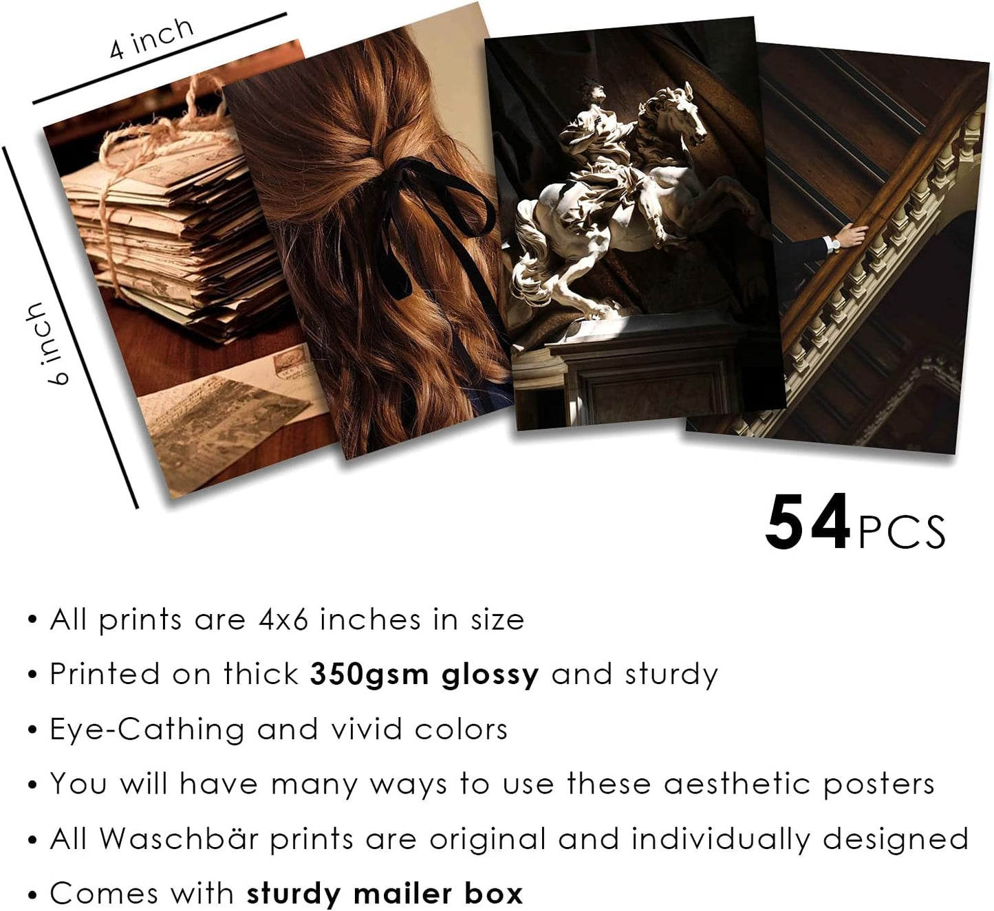 54PCS Dark Academia Wall Collage Kit – Vintage Aesthetic Posters for Room Decor, Gothic Home Decor, Retro Style Dark Academia Aesthetic, 4x6 inch Photo Collection for Bedroom, Dorm, and Study Room