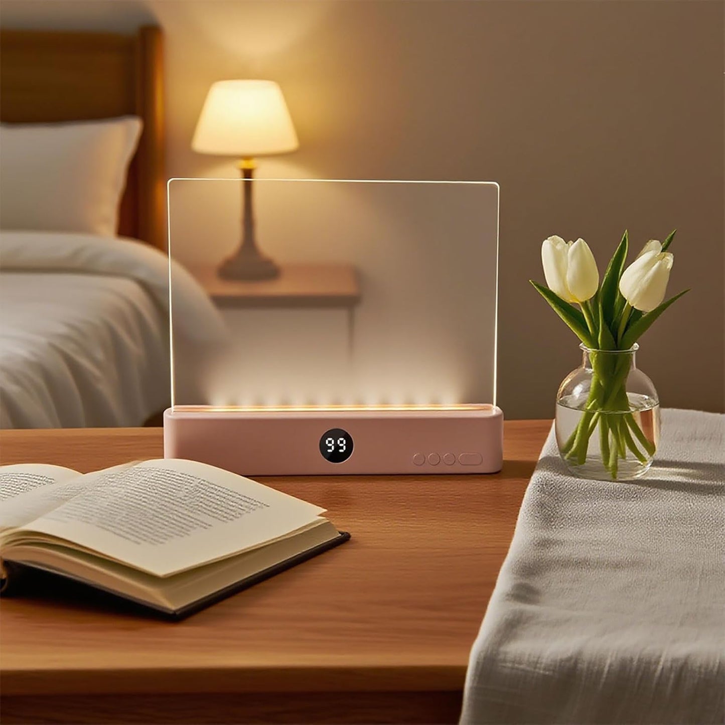 LED Book Light and Night Light 2 in 1, 3 Color Temperatures & Stepless Dimming, USB Rechargeable Reading Light with Timer for Night Reading (Pink)