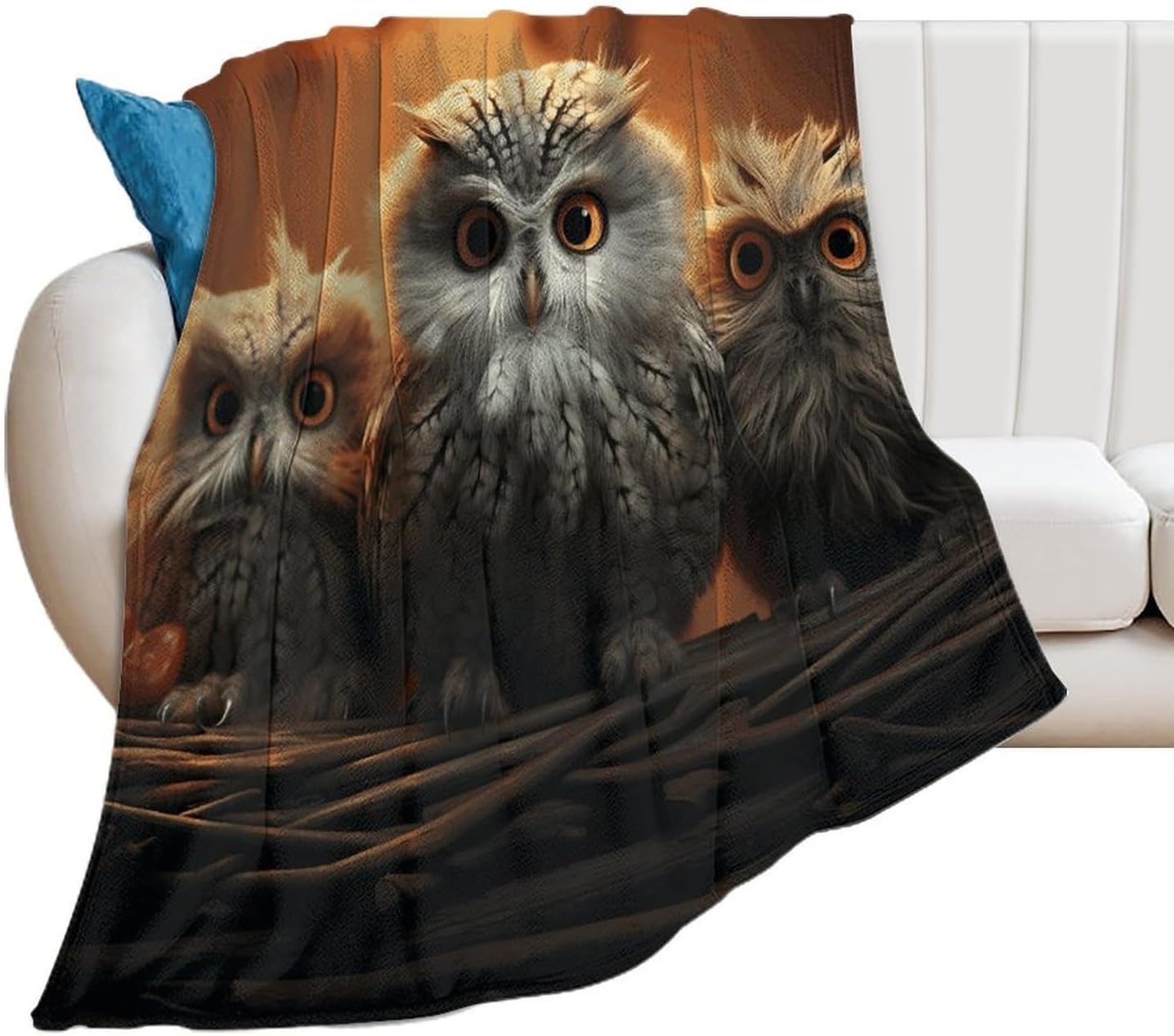 Cute Owl Blanket Chunky Fluffy Fuzzy Bed Blankets Cozy Soft Warm Winter Blankets Anti-Pilling Flannel Throw Blanket for Couch Living Room Bedroom Multiple Size