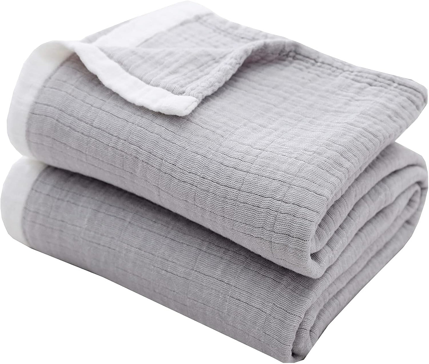 SE SOFTEXLY Cotton Muslin Throw Blanket for Adults,Breathable 4-Layer Yarn Dyed Linen Texture Gauze Blanket for Bed Sofa Couch,Super Soft Light Weight Blanket for All Season（50"x60",Grey）