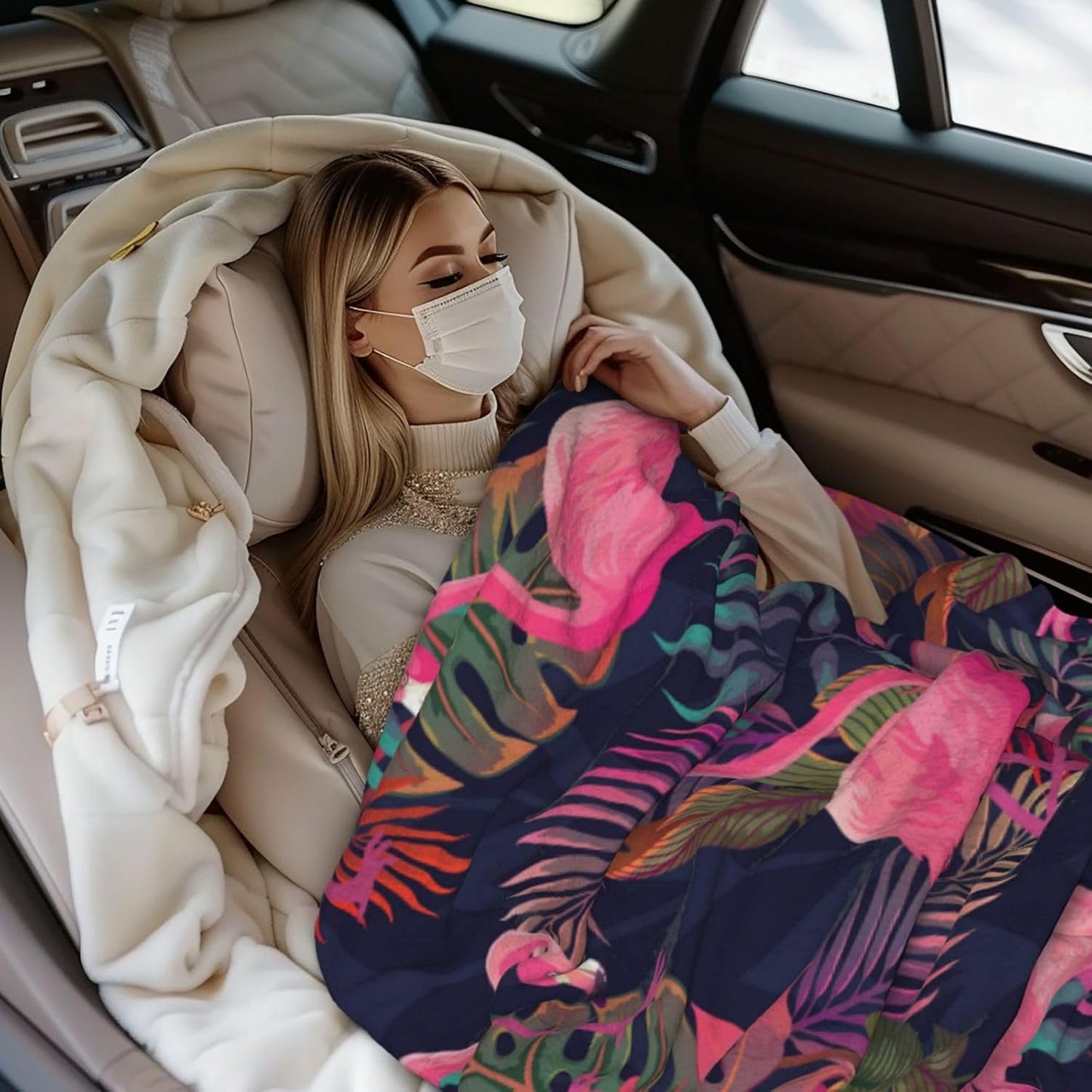 Perinsto Tropical Flamingos Palm Leaves Throw Blanket Ultra Soft Warm All Season Decorative Fleece Blankets for Bed Chair Car Sofa Couch Bedroom 80"X60"