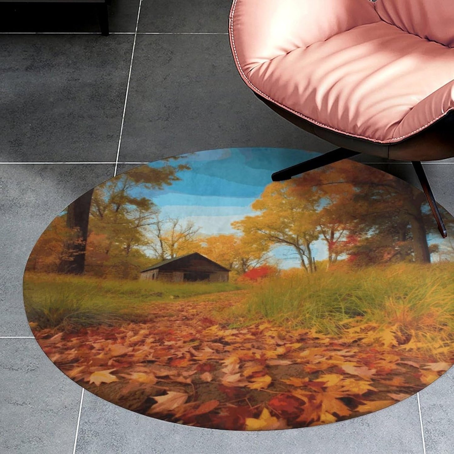 Gallery for Fall Circle Rug Retro Luxury Coral Velvet Floor Mat Non Slip Soft Indoor Floor Carpet Comfy Thickened Area Rugs Modern Aesthetic Minimalist Carpets for Home Decor