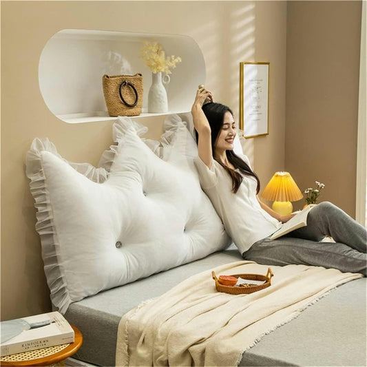 AMNOOL Reading Pillows Large Backrest Bed Back Cushion Wedge Lumbar Support Rest Pillow, Solid Color Headboard Pillow Bed Backrest Bolster for Dorm Room Daybed Full Size, White
