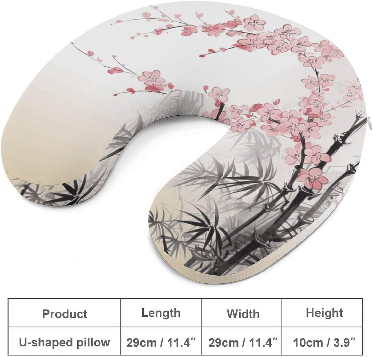 Bamboo and Cherry Blossoms Tree Zen Neck Pillow Memory Foam U Shaped Pillows Portable Pillows for Shoulder Travel Head Support Pillow with Concealed Zipper for Airplane Car Home Office
