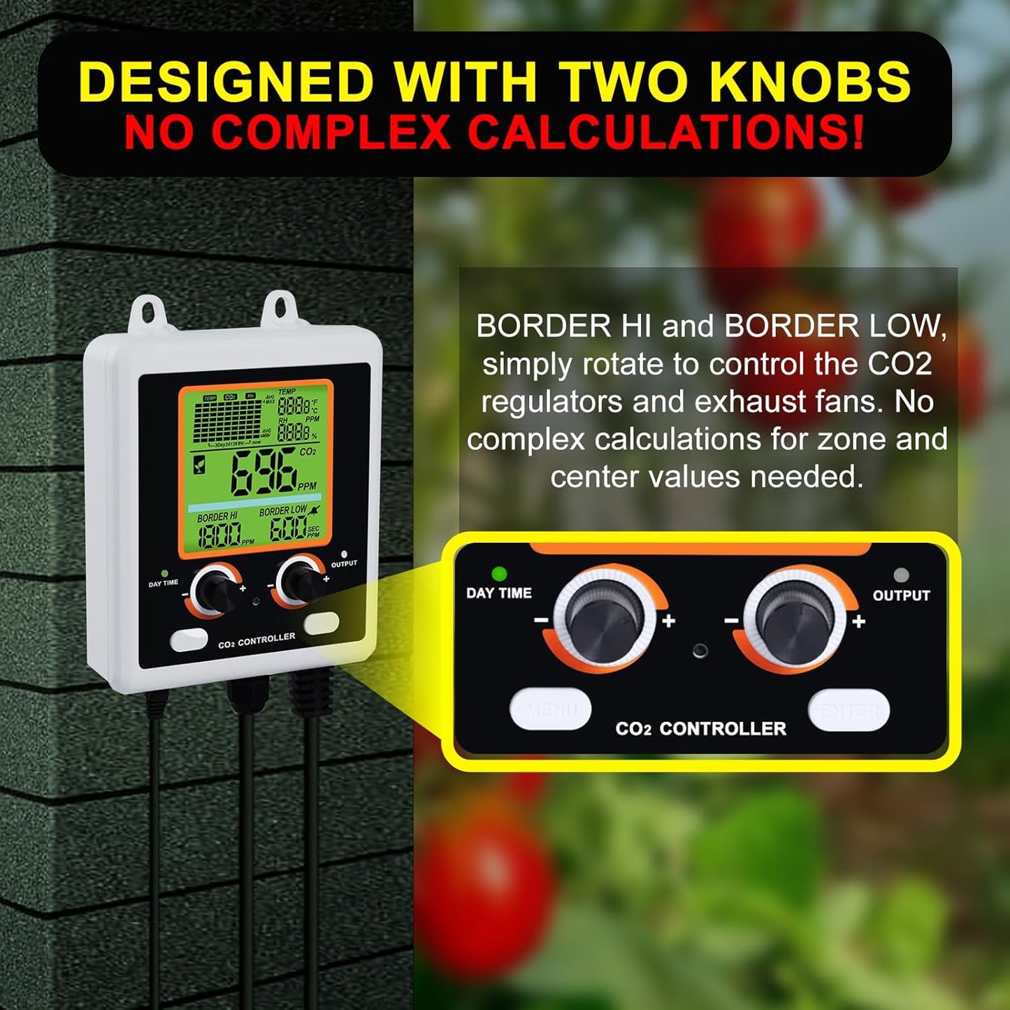 CO2 Controller Dual Outlets Carbon Dioxide Controller for Grow Room, Two Smart Plugs Automatically Control Regulators and Fans, NDIR Sensor and Display CO2 Chart, Temp, RH