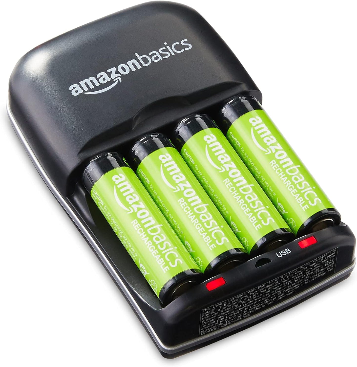 Amazon Basics Rechargeable Battery Charger for AA & AAA Ni-MH Batteries with USB Port, Portable, Travel-Friendly, Over-Charge Protection, Black