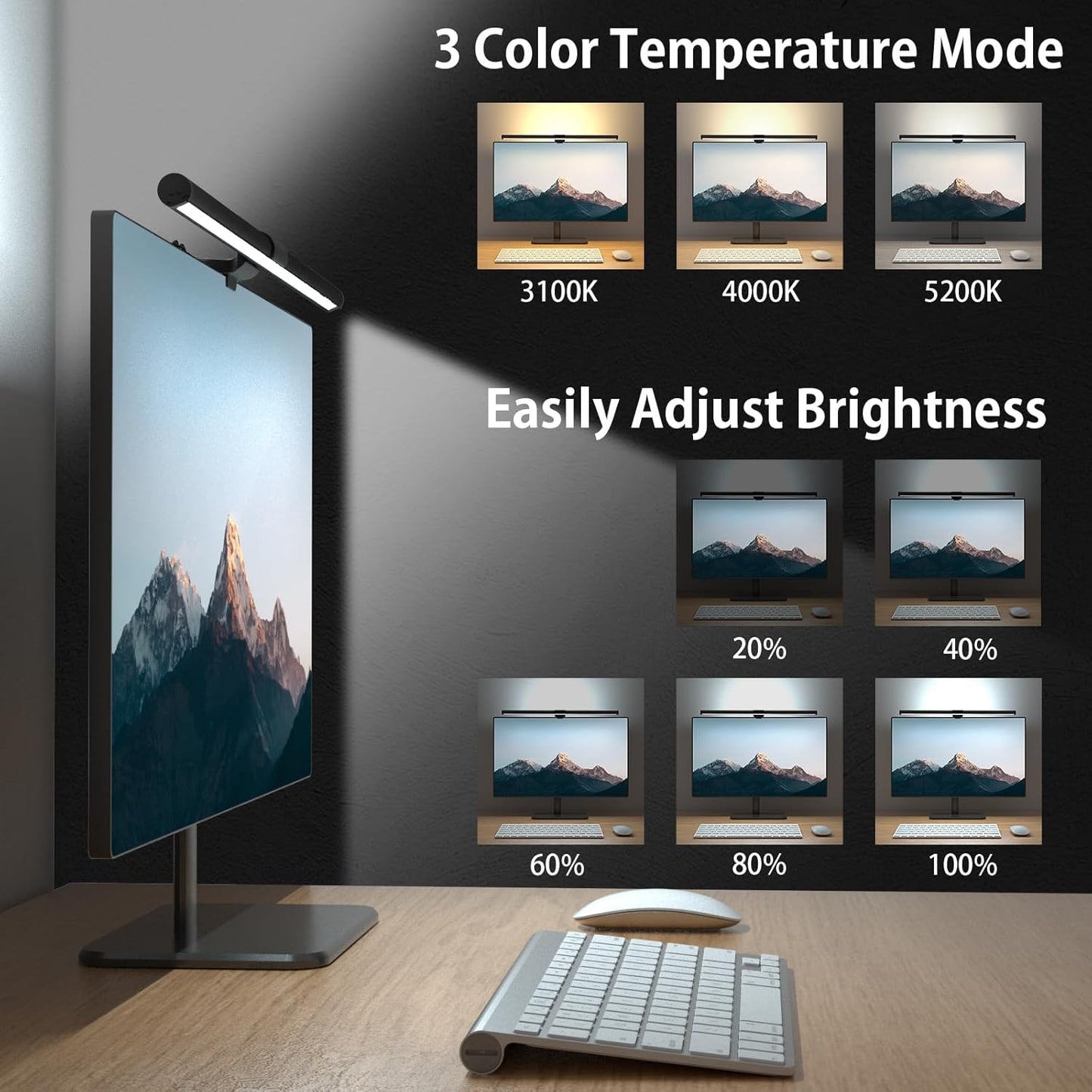 OOWOLF Computer Monitor Light Bar, Computer Screen Lamp for Eye-Caring, USB Reading Light LED Task Lamp with Touch Control, Dimmable Screen Bar 17", Memory Monitor Top Space Saving Home Office