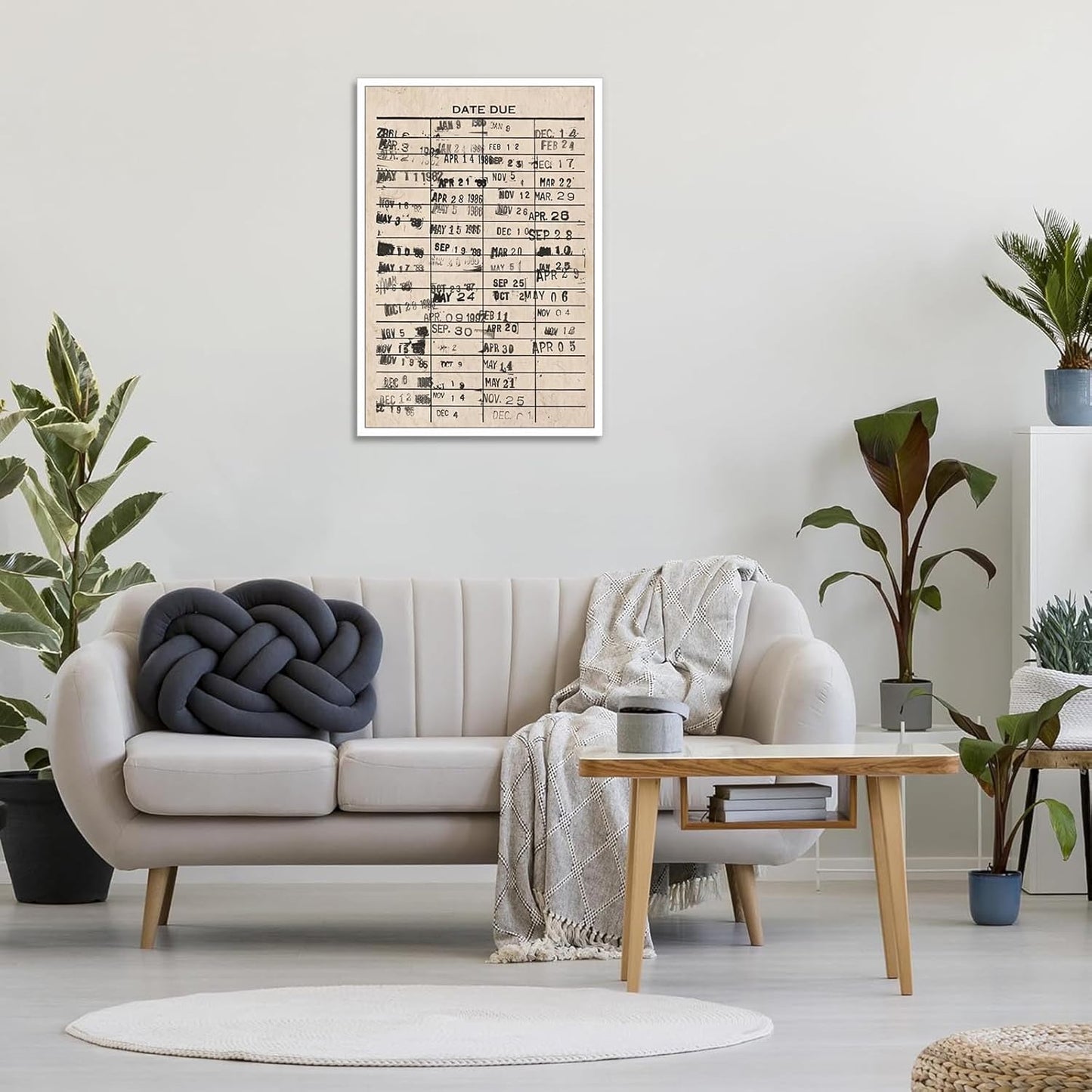 Vintage Book Due Date Poster Library Reading Card Canvas Wall Art Neutral Books Literature Lover Aesthetic Artwork Prints Painting For Living Room Bedroom Office Wall Decor 12x16in Unframed