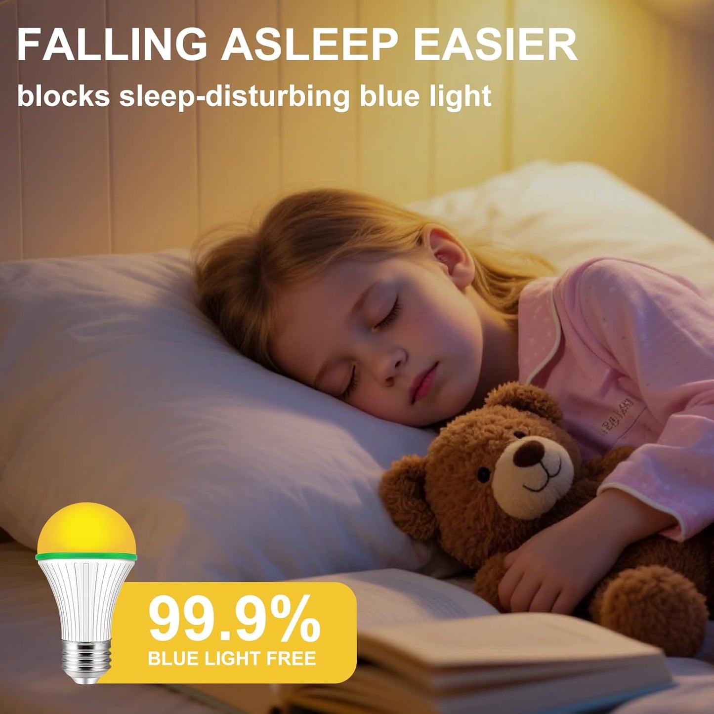 KINUR A15 3W Low Watt Amber Lights - Warm Light Bulbs for Sleep 25W Equivalent - E26 Medium Base -4 Pack
