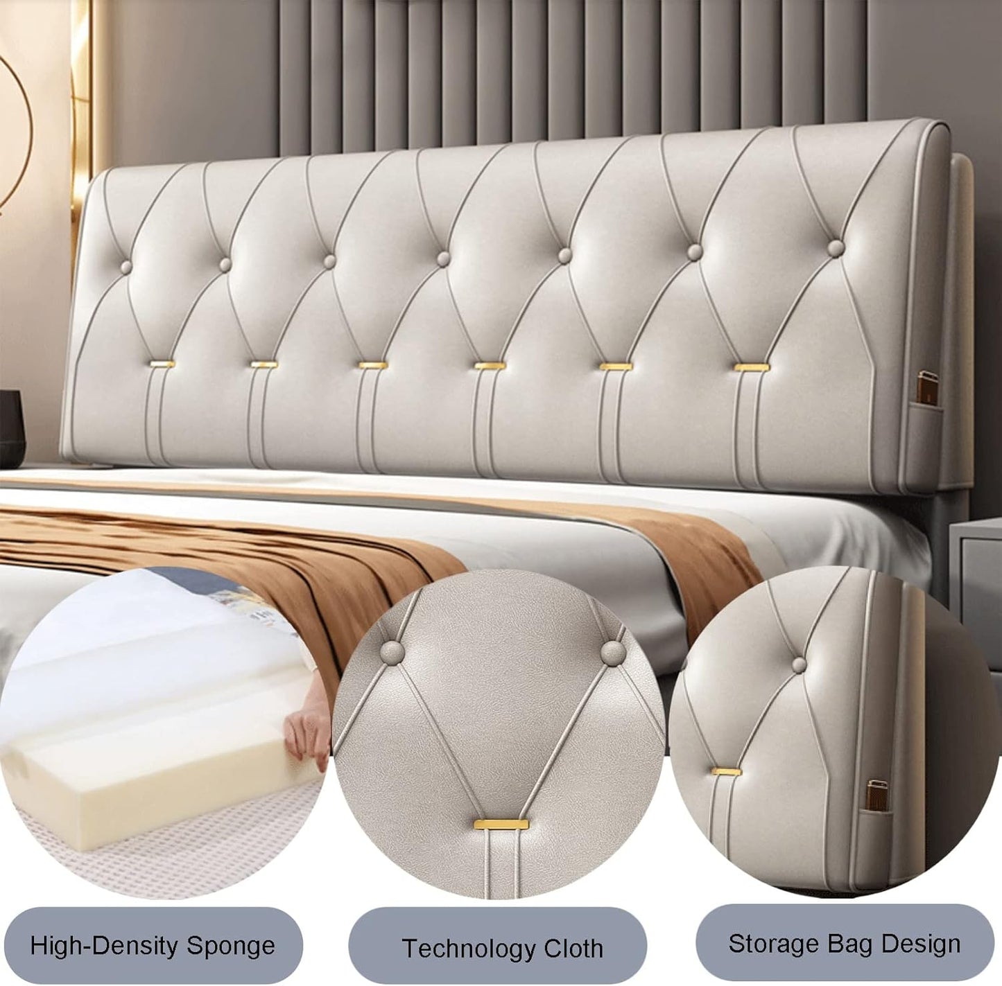 Headboard Bed Backrest Cushion Technology Cloth Upholstered Lumbar Support Pad Reading Pillows for Double Bed Sofa Office Customizable (Color : Yellow Size : 160X60X6CM) (Silver 180X60X10CM)