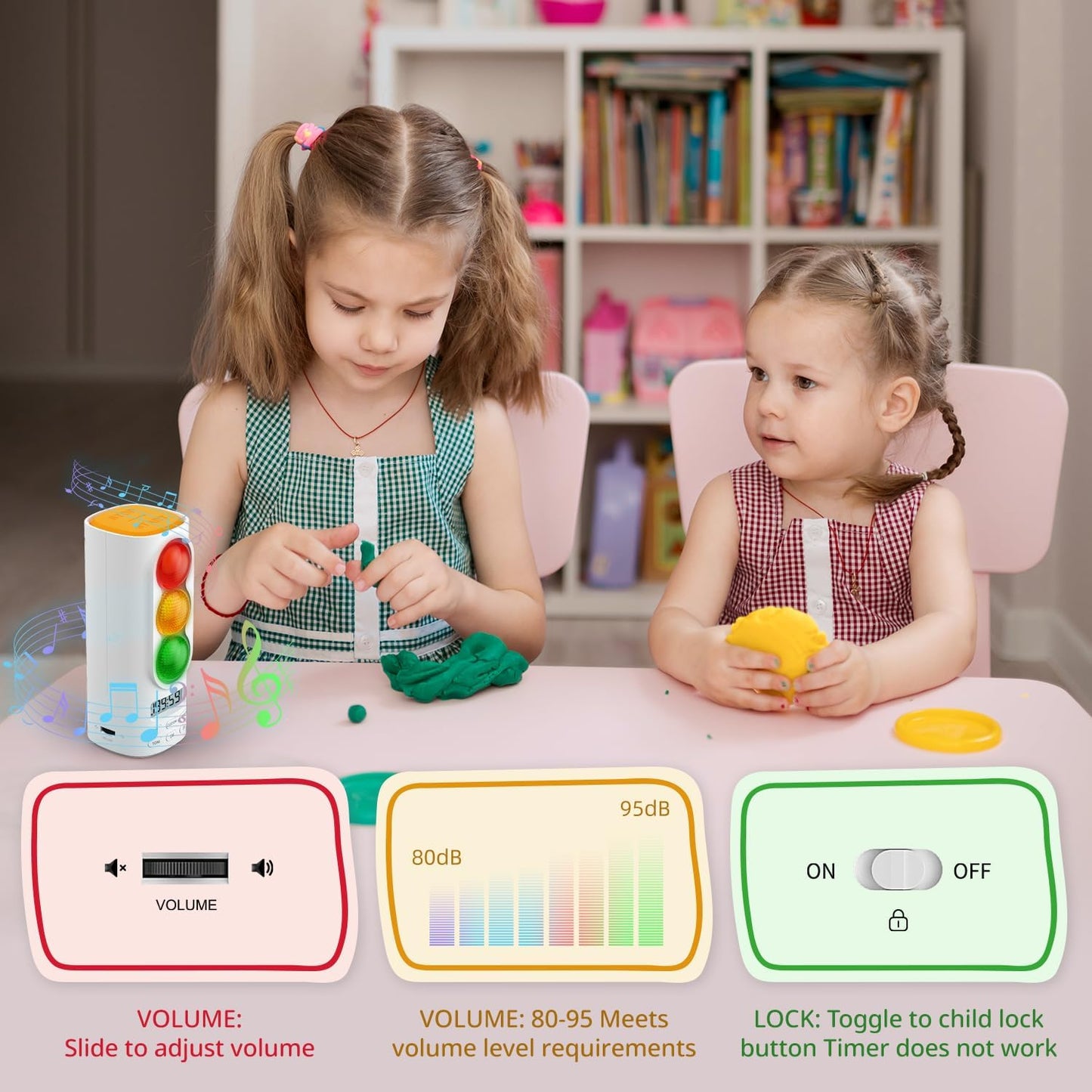 Traffic Light Visual Timer&ADHD Tool for Kids Adults Display Volume Adjustment, with 4 Ringtones for Classroom Desk Home Kitchen Game Countdown Pause Memory Function Charger Type C Included