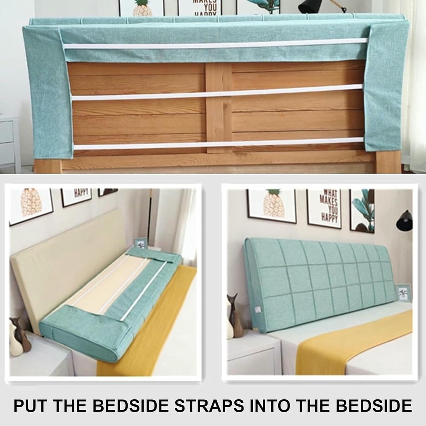 Green1,59x23x4In,Rectangle Headboard Upholstered Solid Color Reading Pillow,Large Bed Backrest Linen Soft Bag Headboard Support Cushion for Home Bedroom Sofa Bunk Bed