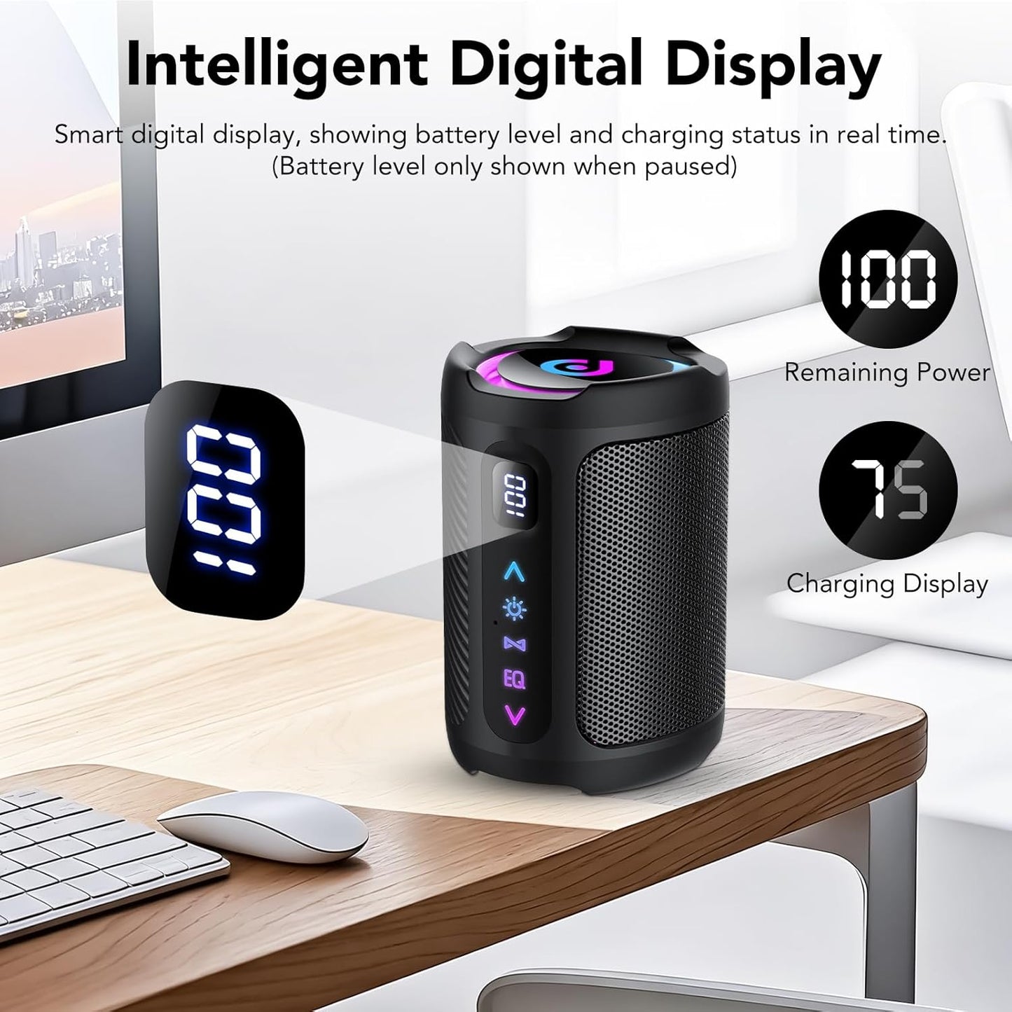 aowoka Bluetooth Speaker, 2026 Portable Wireless Speakers with Led Light, Bluetooth 5.4, 15H Playtime, Enhanced Bass, IPX7 Waterproof, Outdoor Speaker for Travel, Sport, Party, Biking.