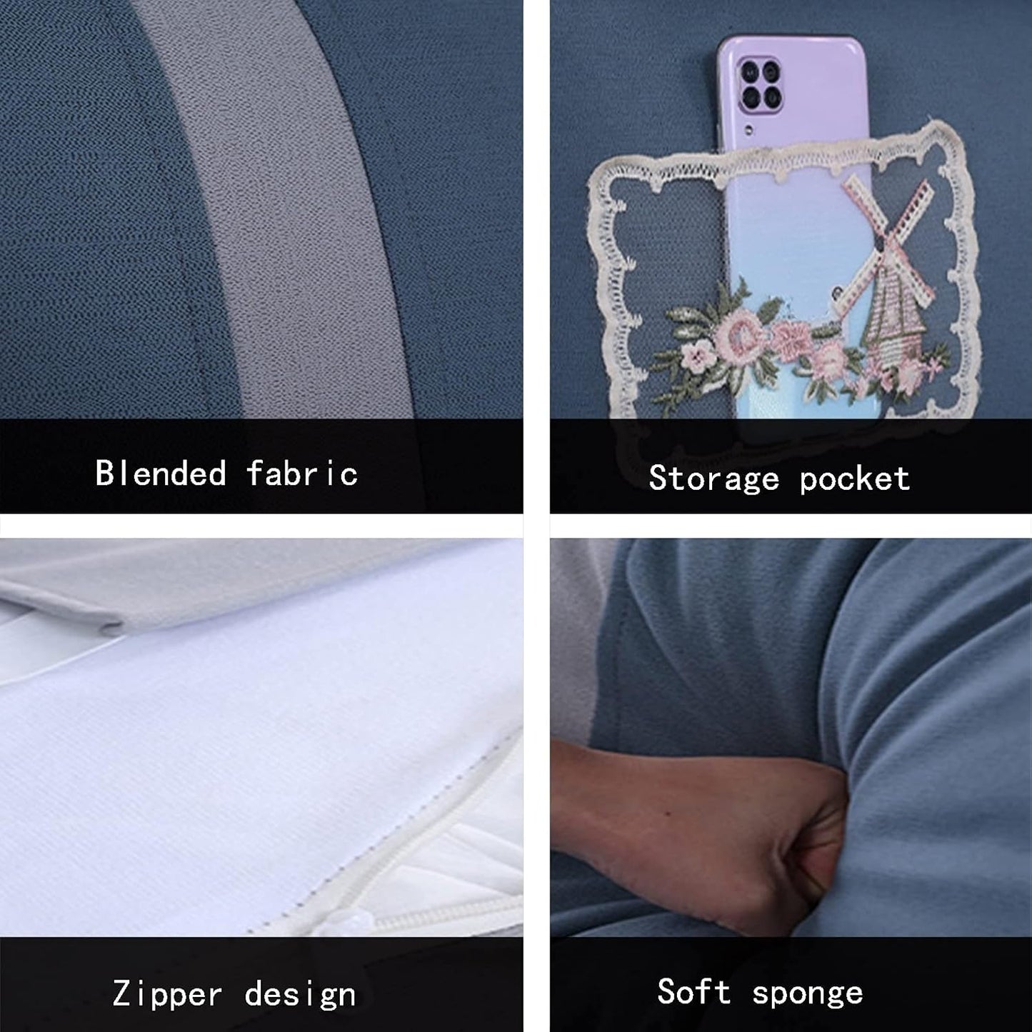 Headboard Bed Backrest Cushion Lumbar Support Cushions Reading Pillows Rectangular Bed for Twin Full Bueen and King Sizes 5 Colour 5 Size (Colour: (Blue+Gray) Size : 90 x 60 x 13 cm (Orange+Grey) 90 x