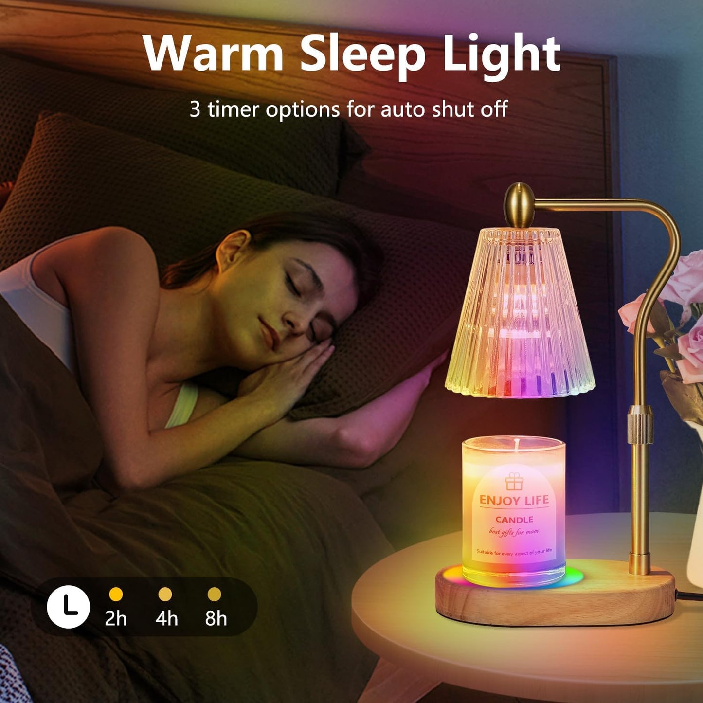 Candle Warmer Lamp with 8 Colors LED Changing,with Timer Dimmer Adjustable Height,Mothers Day Gifts,Vintage Home Decor