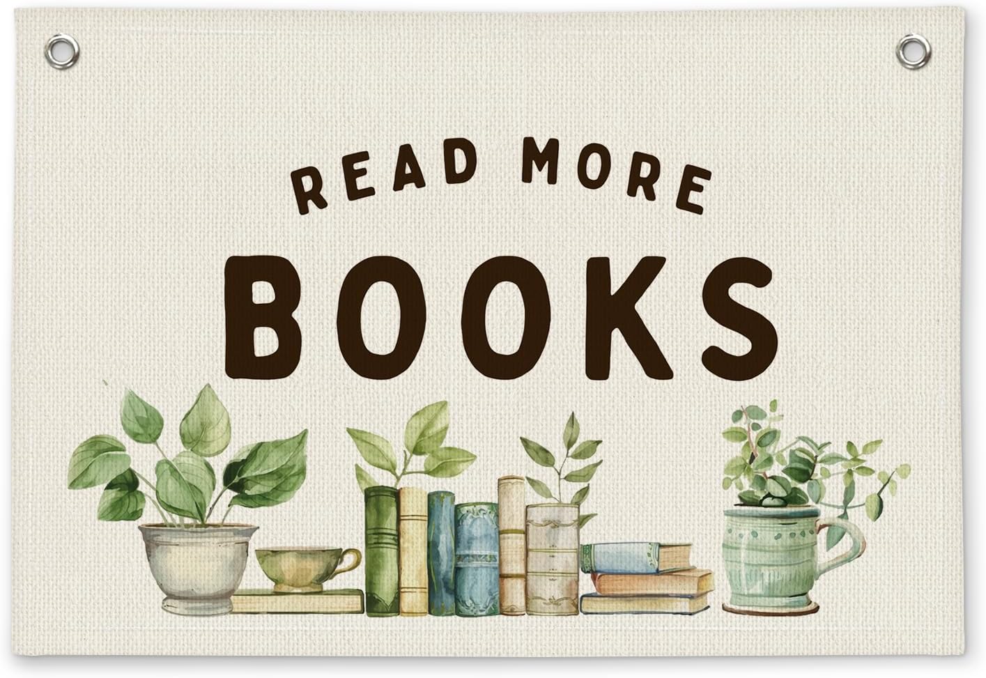 Read More Books Botanical Reading Room Decor - Linen Banner Wall Hanging Canvas Banner Flag Decor for Kids Nursery Toddler Reading Corner Nook Classroom Library