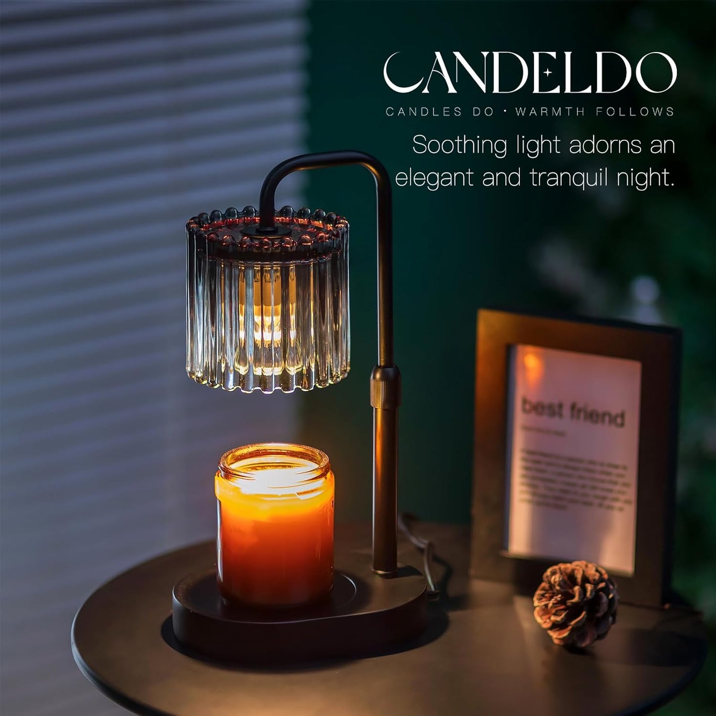 Candle Warmer Lamp with Timer: Black Candle Warming Lamp Height Adjustable Wax Melt Warmer Dimmable Modern Farmhouse New Home Bedroom Decor Mothers Day Housewarming Gift for Women