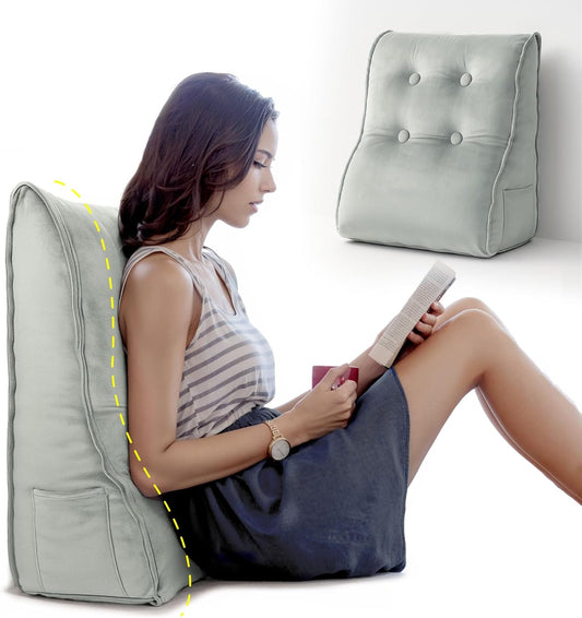 Daneey Reading Pillows for Sitting in Bed Adult Back Pillow for Bed Sitting Up, Back Support Pillow, Foam Wedge Pillow for Neck, Lumbar, Back, Gray, 20 * 9 * 22IN, Velvet