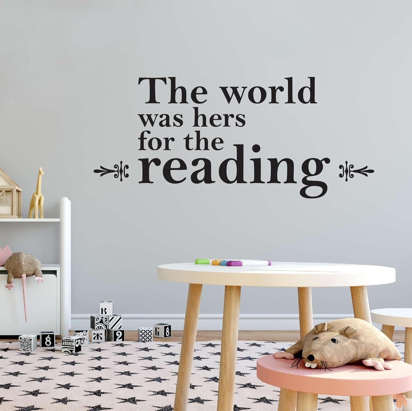 Girls World was Hers for The Reading Adorable Quote Wall Decal Decoration Books Quote Book Lovers Bookish Quotes Fun Readers Lasts Years and Easily Removable - Size: 40 in(W) x 16 in(H)