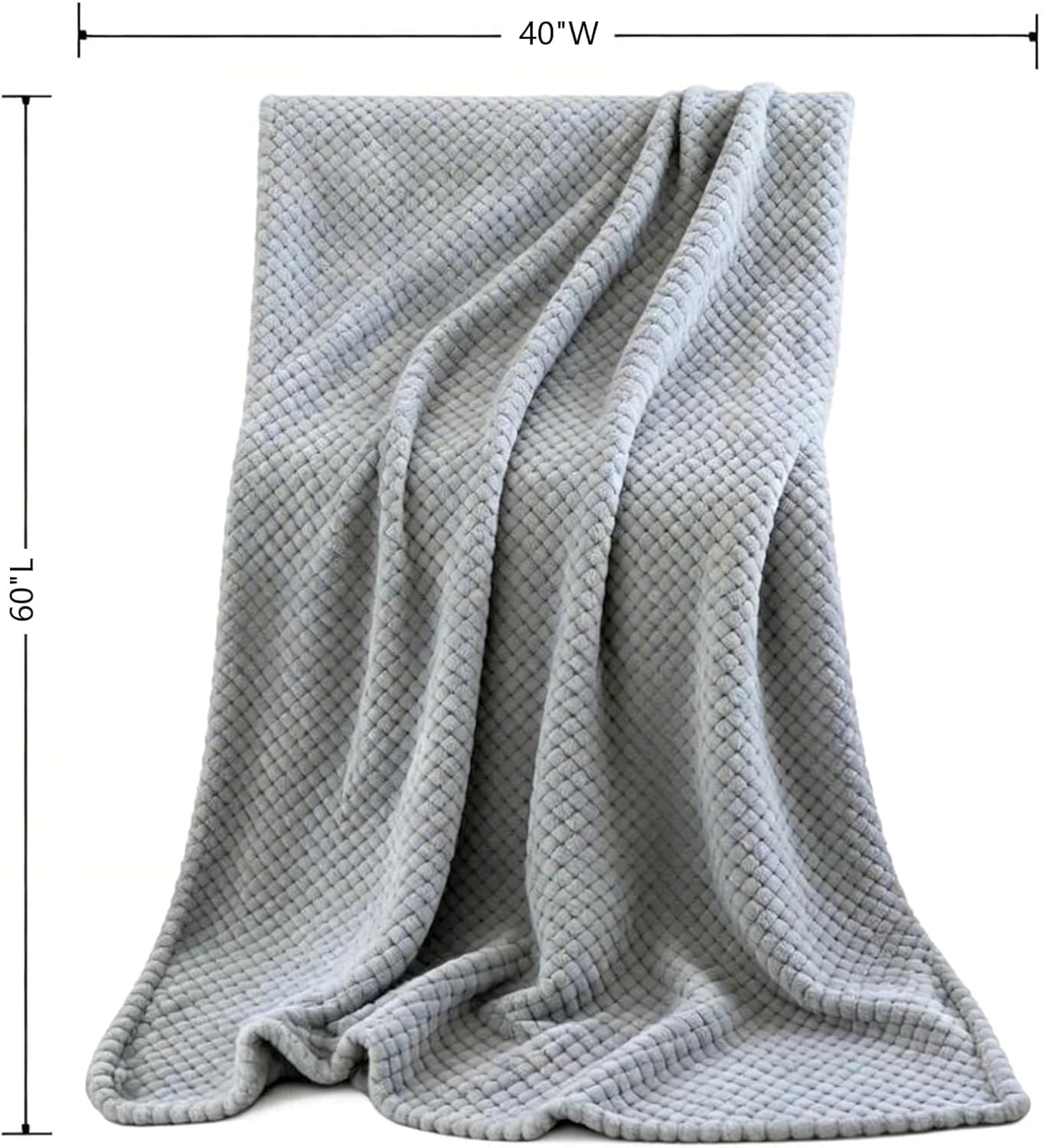 40x60 InchTextured Throw Blanket, Gray, Soft Plush Waffle Weave, Cozy Home Decor for Couch, Sofa, Bed