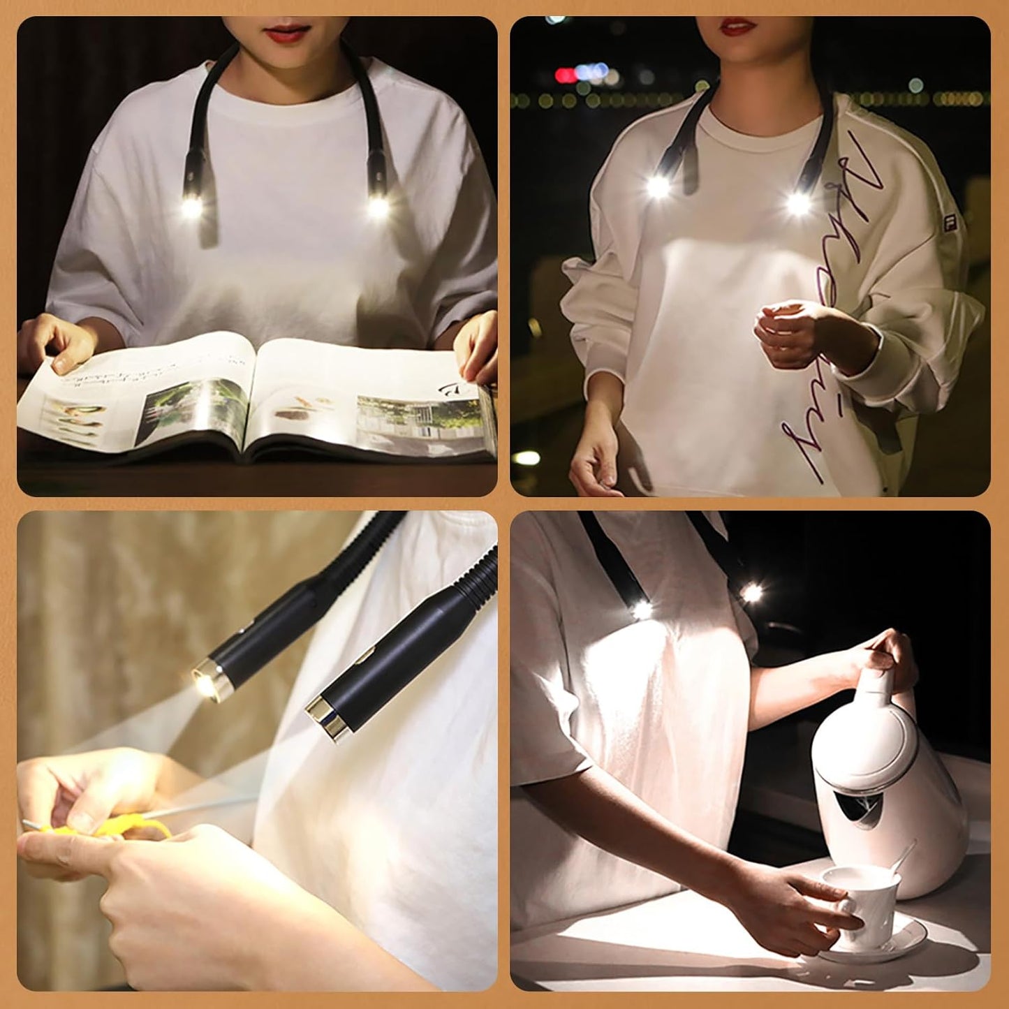 LED Neck Reading Light, 3-Color & 3-Brightness Adjustable Bendable Neck Light, USB Rechargeable Book Light for Reading in Bed, Knitting, Crochet, Camping, Working, Book Lovers Gifts (Black)