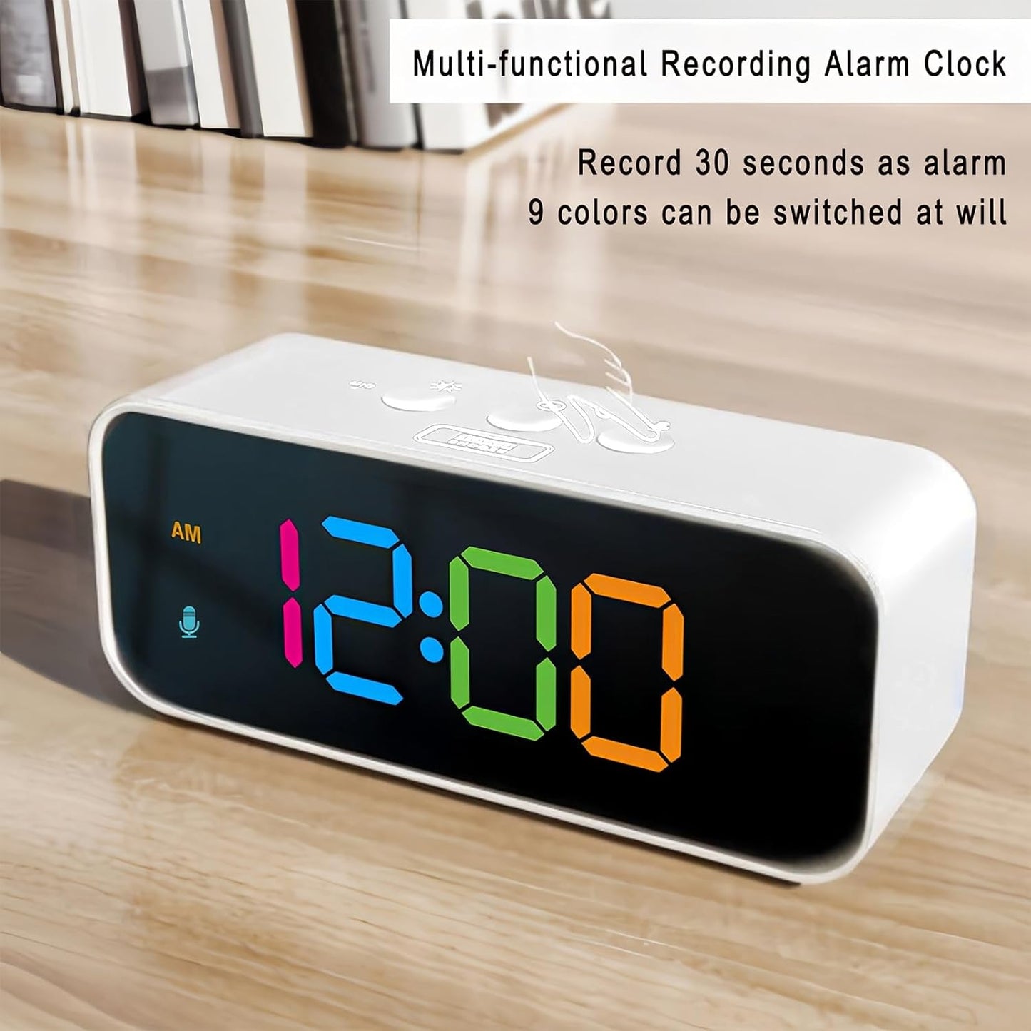 Lancoon ‌Digital Clock with RGB Color Display Voice Control Multifunctional LED Voice Recording Alarm Clock Adjustable Backlight 12/24H Snooze Function Plug in Power for Bedroom Dorm Desktop White