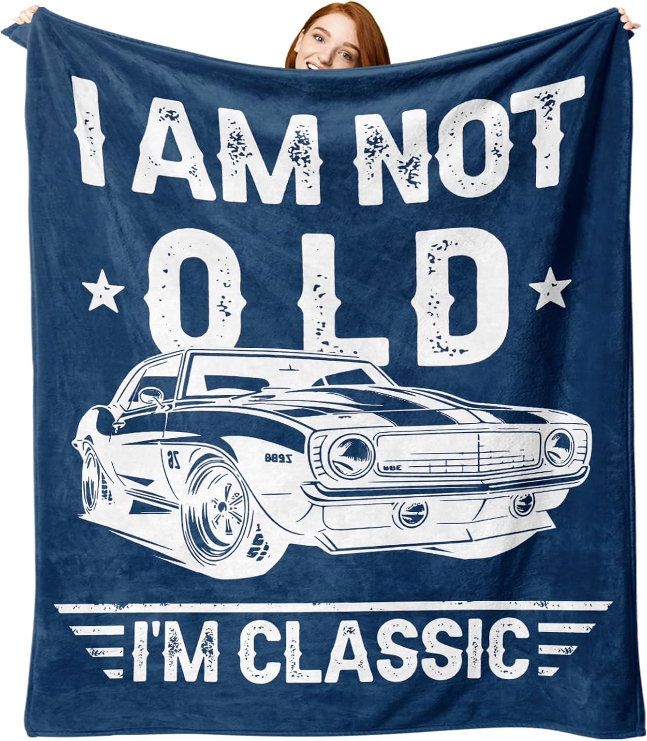 I am Not Old I'm Classic Vintage Car Gifts for Men Flannel Throw Blanket, Funny Fathers Day Birthday Ideas, Soft Blankets Cool Present for Older Husband Dad Grandpa 60" x 80"