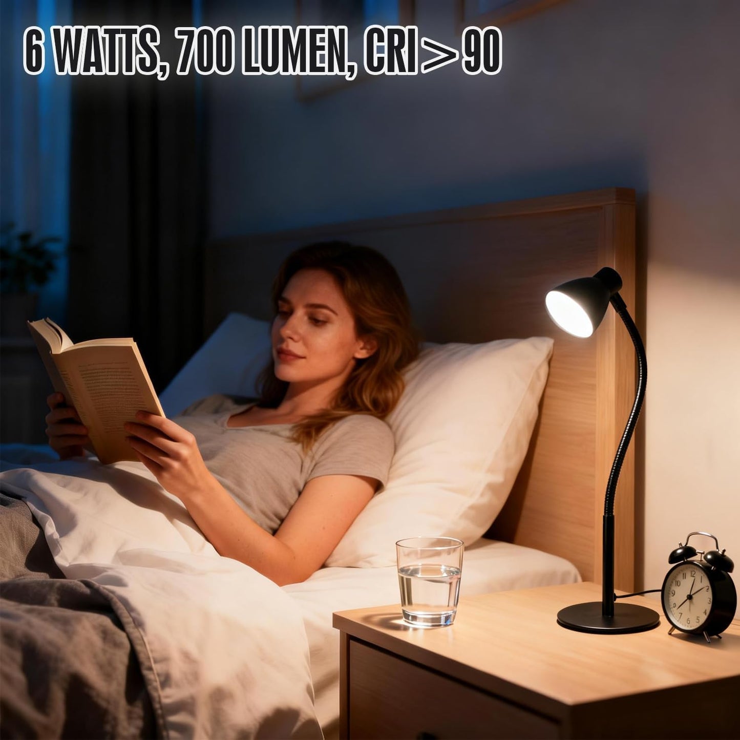 LED Desk Lamp for Home Office, CRI 90+ Eye-Caring Reading Light, Small Desk Light with Flexible Goose Neck, Perfect for Study Desk (Adapter Included)
