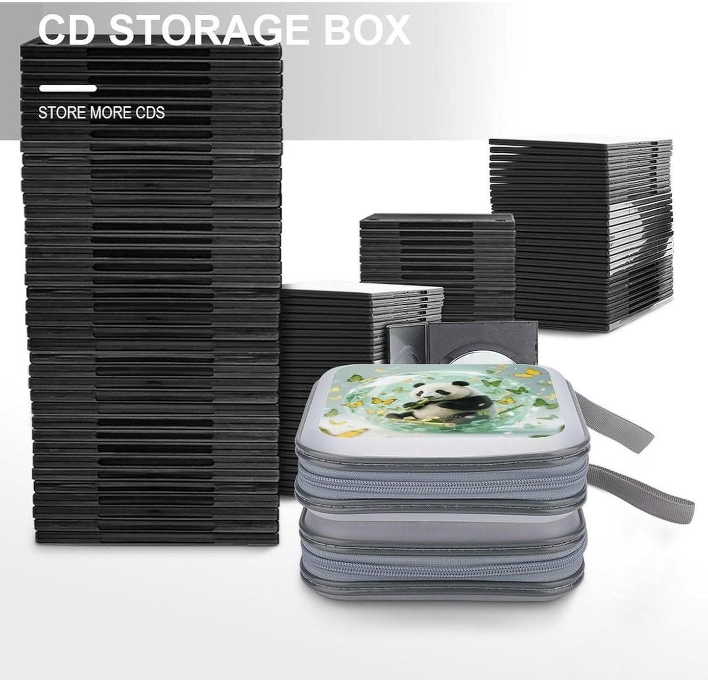Green Crystal Storm Panda CD Case Portable Zipper CD Case 40 Capacity Hard Plastic DVD Cases Holder Large Storage Disc Wallet Bag for Car Home Travel DVD Collection Bag