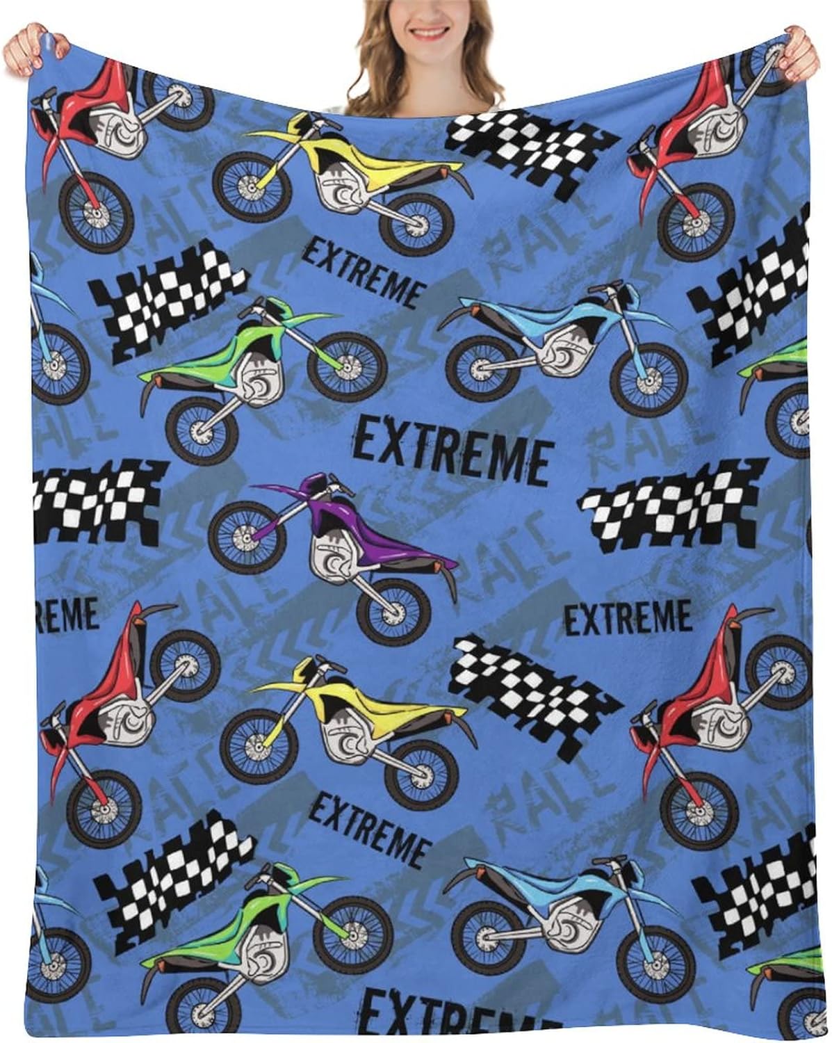 Cool Motorcycle Throw Blanket Car Soft Warm Bedding Bed Blankets Boys Teen Gifts for Couch Bedroom Sofa Office Car, All Season Cozy Flannel Plush Blanket for Kids Adults, 60"X50"