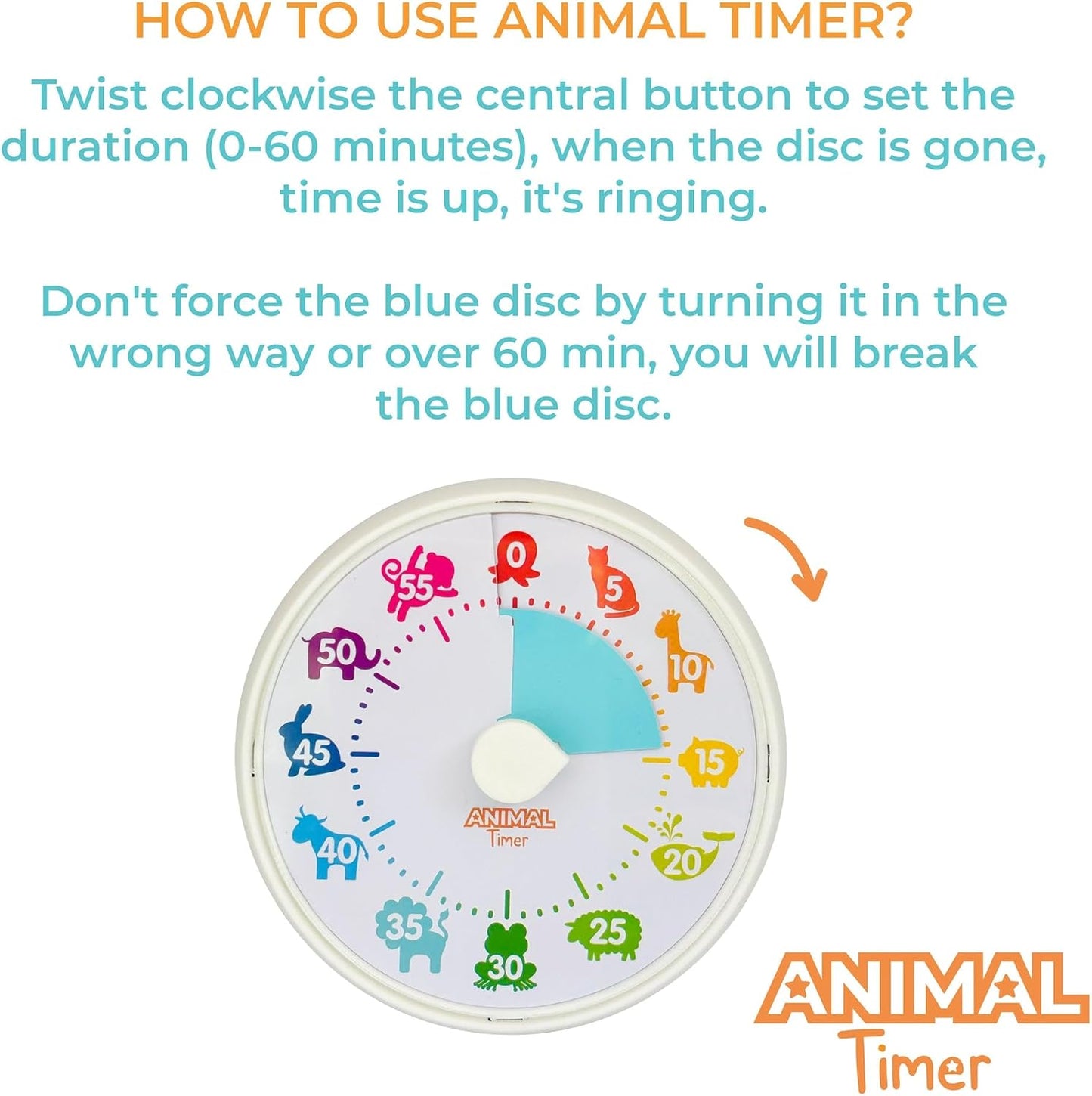Animal Visual Timer and Color Timer for Kids, Preschoolers & Toddlers - Silent Classroom and Home 60-Minute Countdown Clock, Time Management Tool (Animal Timer)