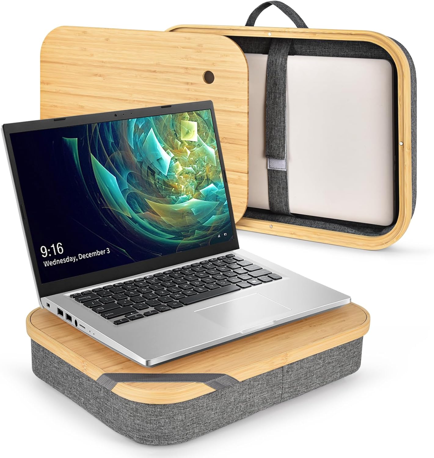 Mayjoy Bamboo Lap Desk with Storage, Cover Removable Lap Desk for Lap, Computer Laptop Stand on Lap, Work on Bed or Couch, Write or Draw on Your Lap (Grey)