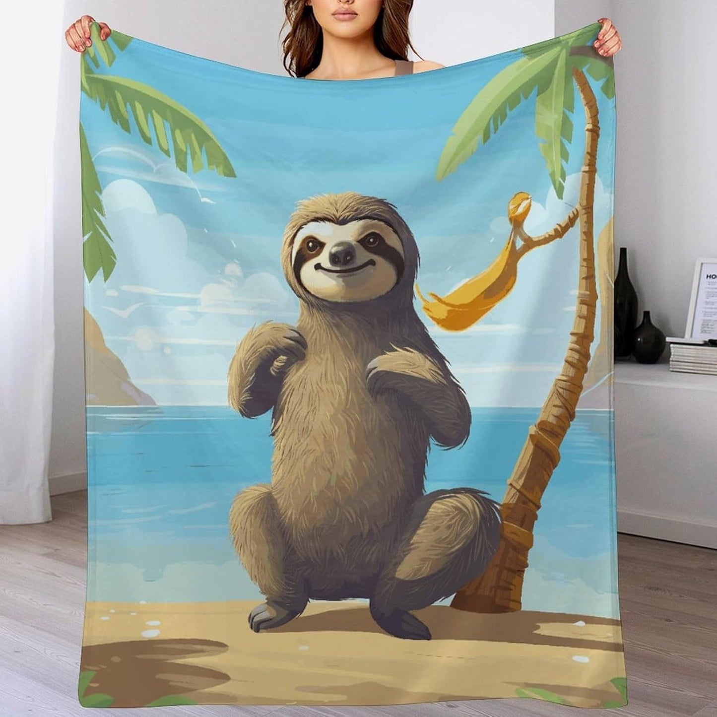 Sloth on Beach Blanket Super Soft Lightweight Throw Blanket Cute Cozy Warm Bed Blanket Decorative Fuzzy Blanket All-Season Home Decor Gift for Sofa Couch Living Room 60"*80"（150 * 200cm）