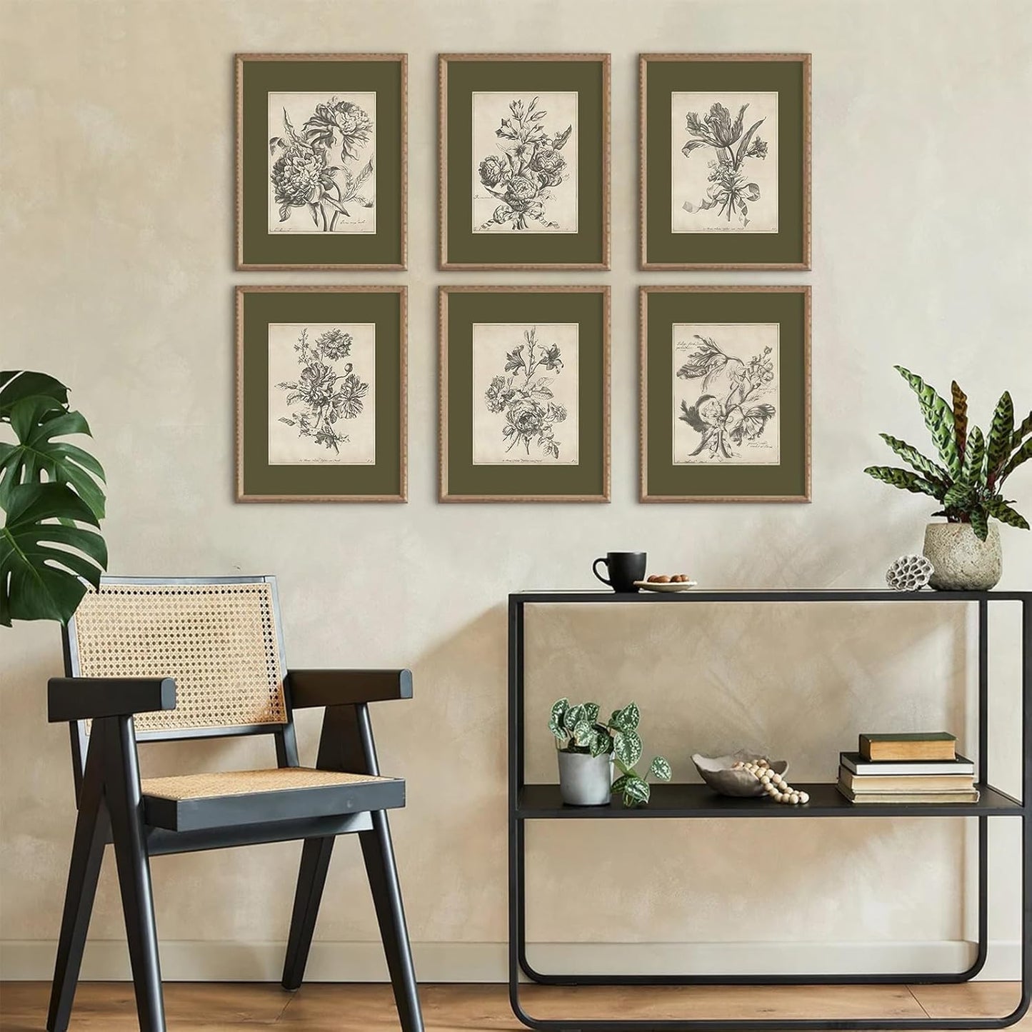 Vintage Floral Wall Art Sketch Flower Prints Antique Botanical Canvas Wall Art Decor Vintage Etchings Floral Poster Green Botanical Painting Sage Green Artwork for Bedroom 12x16x6 Inch Unframed
