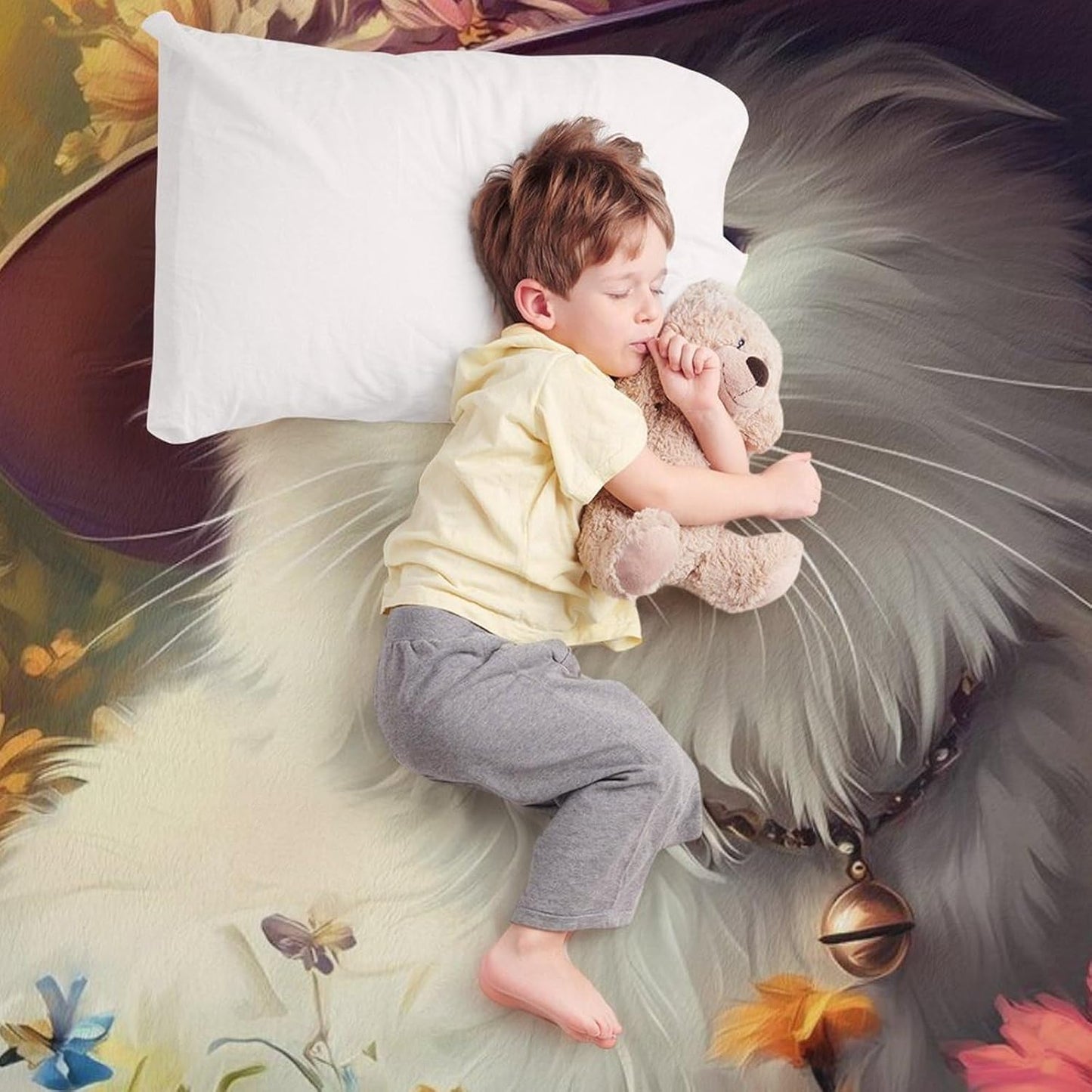 White Cat Throw Blanket for Couch Bed Plush Cozy Fuzzy Flannel Blanket for All Season 70"x80"