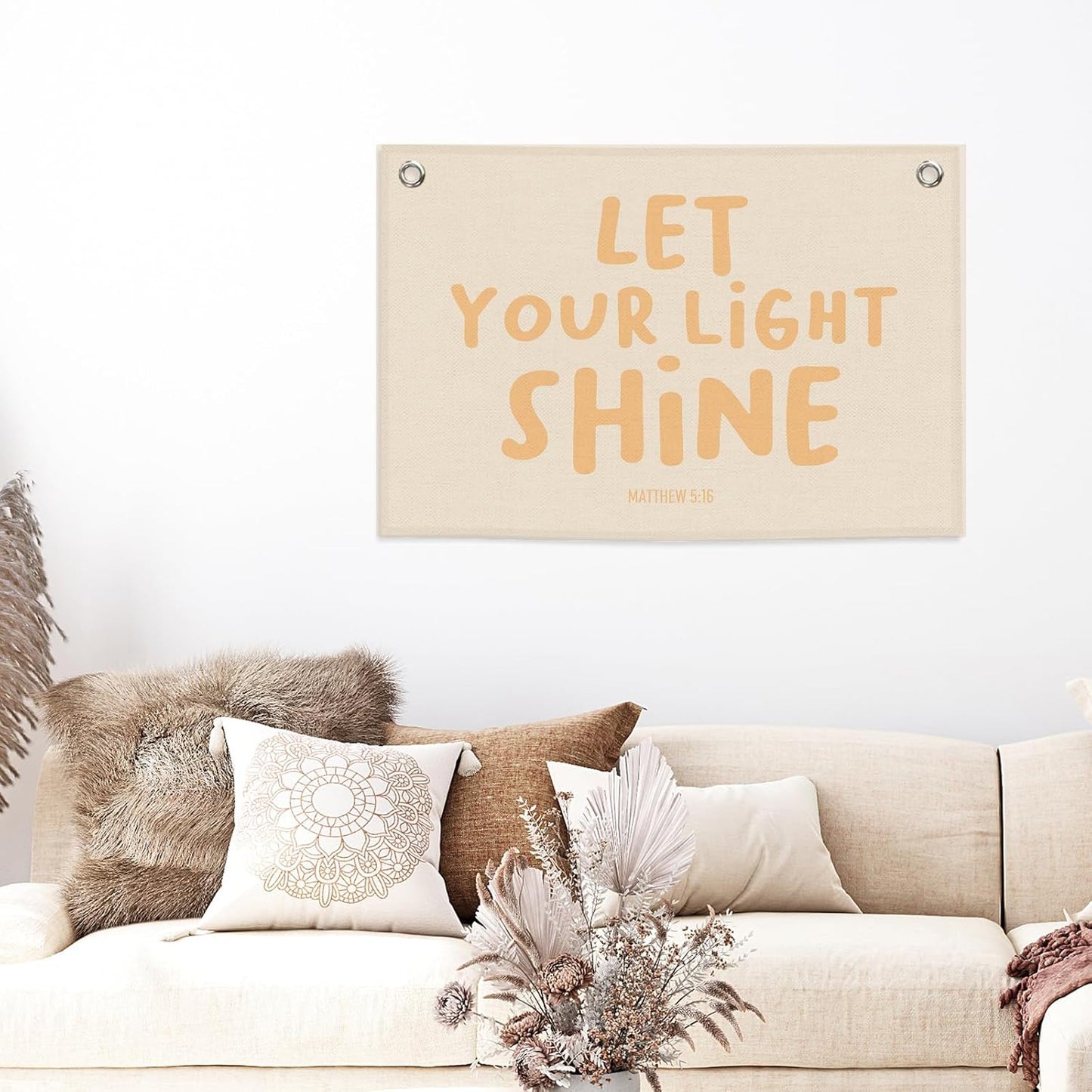 Christian Inspirational Kids Banner Canvas, Bible Verse Let Your Light Shine Toddler Room Decor, Positive Hanging Flag Sign, Nursery Wall Tapestry Art for Playroom Bedroom Classroom 20x30in