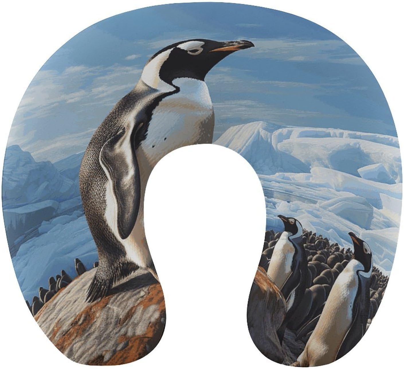 Penguin Print Neck Pillow Memory Foam U Shaped Pillows Portable Pillows for Shoulder Travel Head Support Pillow with Concealed Zipper for Airplane Car Home Office