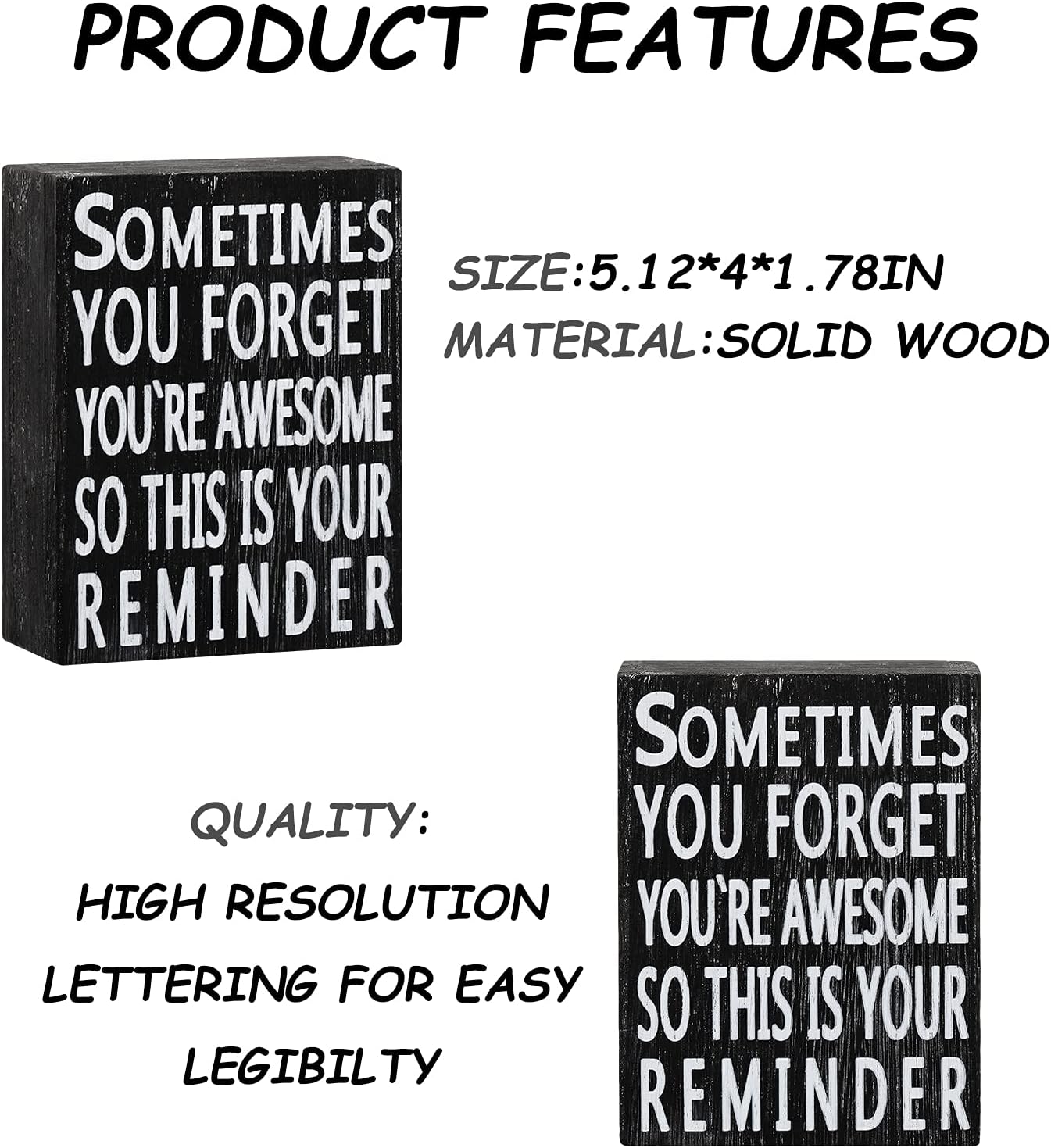Inspirational Wood Box Sign 5 x 4 Inch Home Office Valentine's Day Motivational Decor Gift with Saying Sometime You Forget You're Awesome So This Is Your Reminder Wall Desk Funny Decor(Black Board)