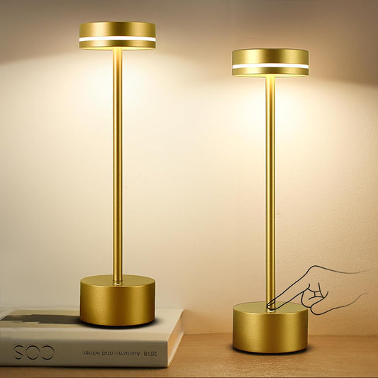 2 Pack LED Cordless Table Lamp Rechargeable, 5000mAh Portable Battery Operated LED Desk Lamp, 3 Color Dimmable Table Light for Reading/Home Office/Dining for Home Décor – Bright Gold