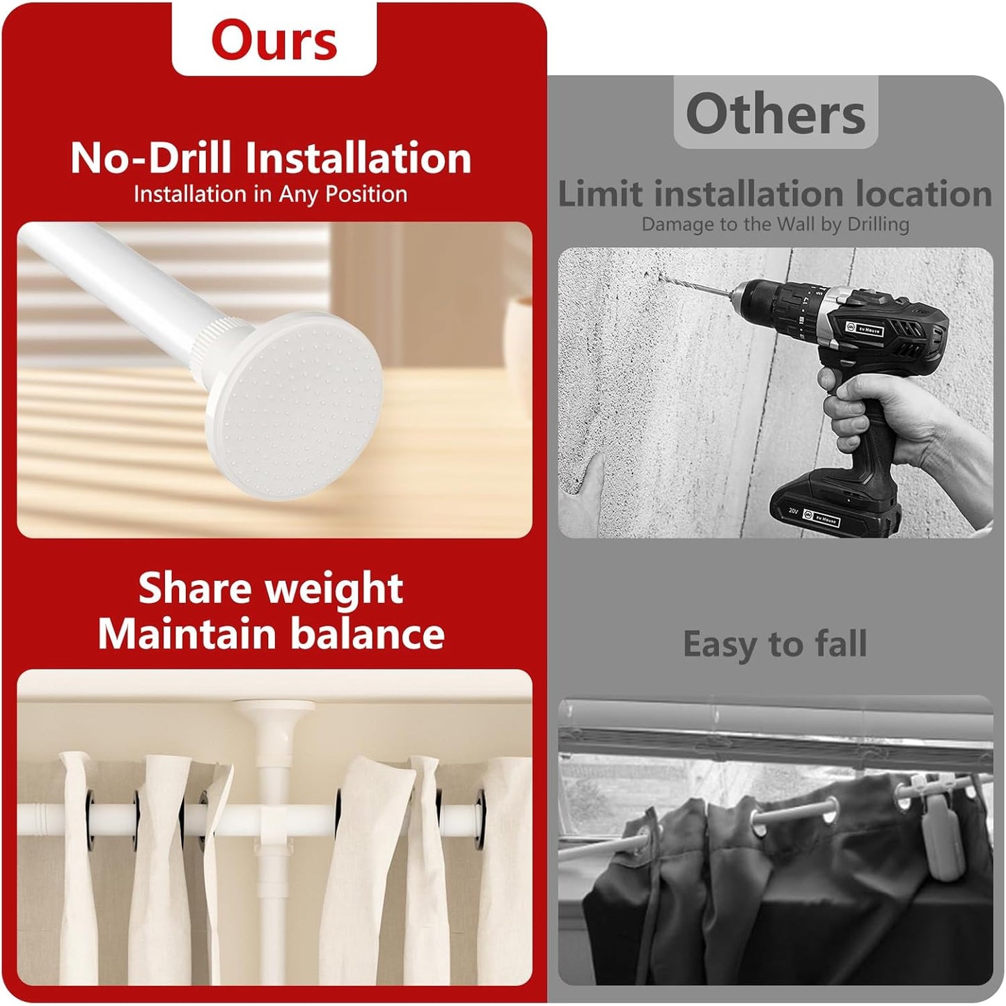Room Divider,4-10ft(H) 28-114inch(W) Curtain Rod,Heavy Duty Adjustable Room Divider Tension Rod No Drilling for Studio Apartment Room Separation