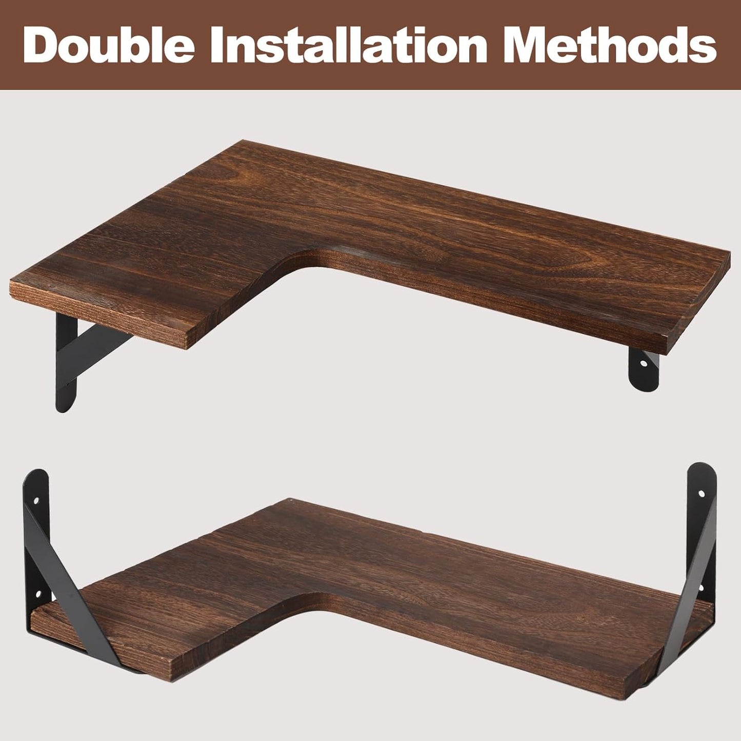 Corner Floating Shelves Set of 4,L-Shaped Wall Mounted Shelf,Rustic Wood Corner Shelvesfor Wall Storage and Decor,Wall Mounted Wood Shelves for Kitchen Living Room Bedroom,Dark Brown