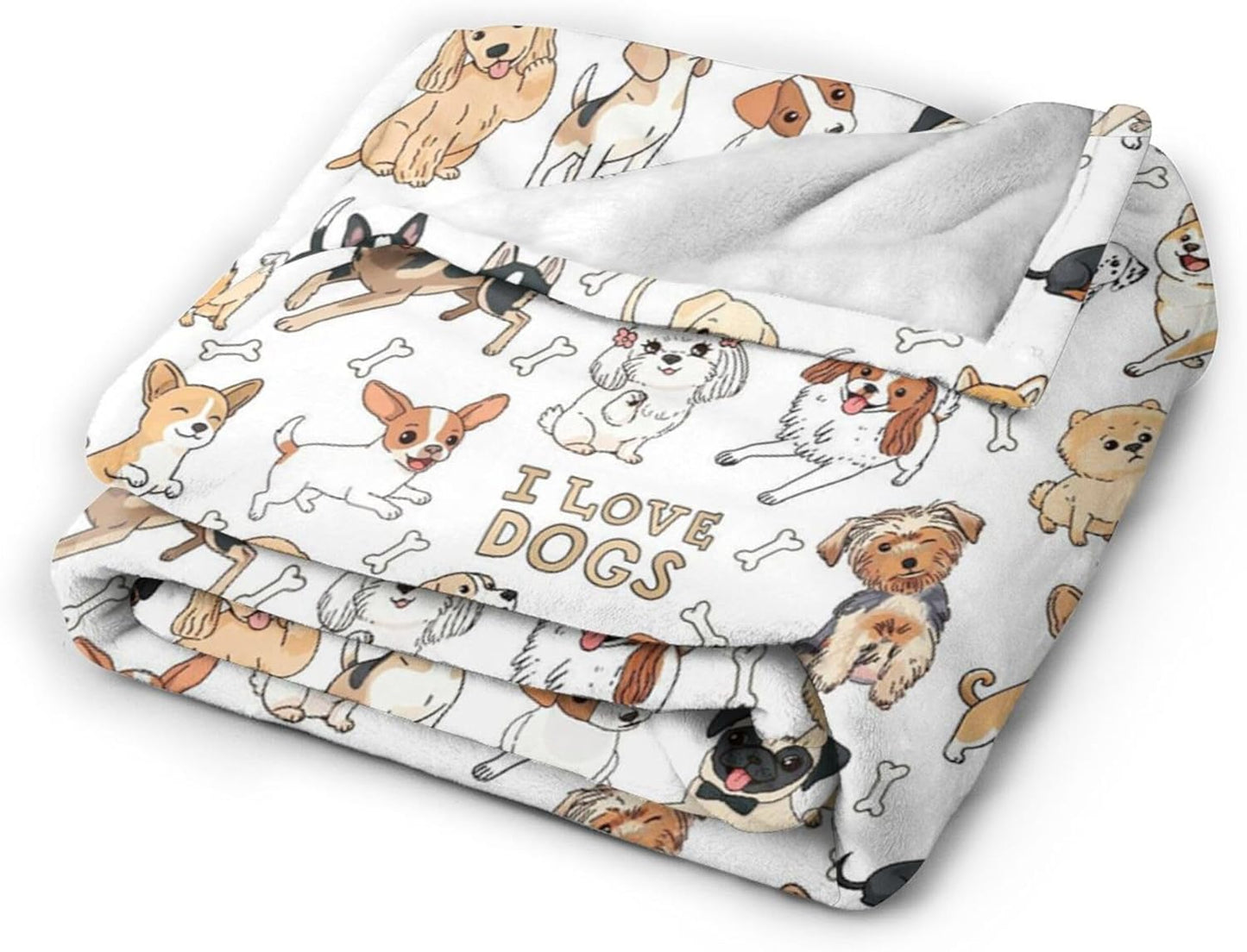 Throw Blanket, Soft Flannel Throw Blanket for Couch, Bed, Travel, Living Room & Home Decor, Cozy Lightweight Warm Fluffy Fuzzy Blankets for Adults Women Girls (50×40 Inch, I Love Dogs)